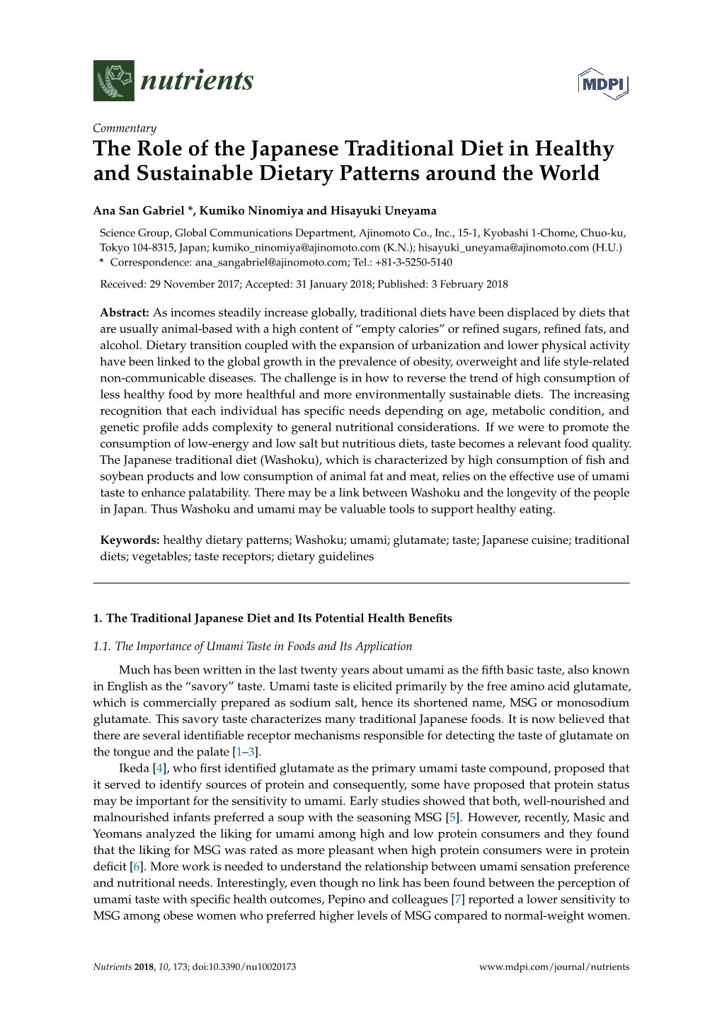 The Role of the Japanese Traditional Diet in Healthy and Sustainable Dietary Patterns Around the World