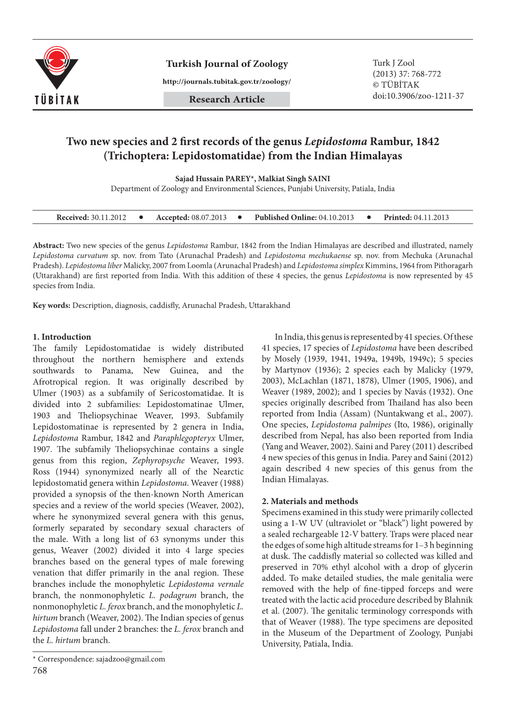 Two New Species and 2 First Records of the Genus Lepidostoma Rambur, 1842 (Trichoptera: Lepidostomatidae) from the Indian Himalayas