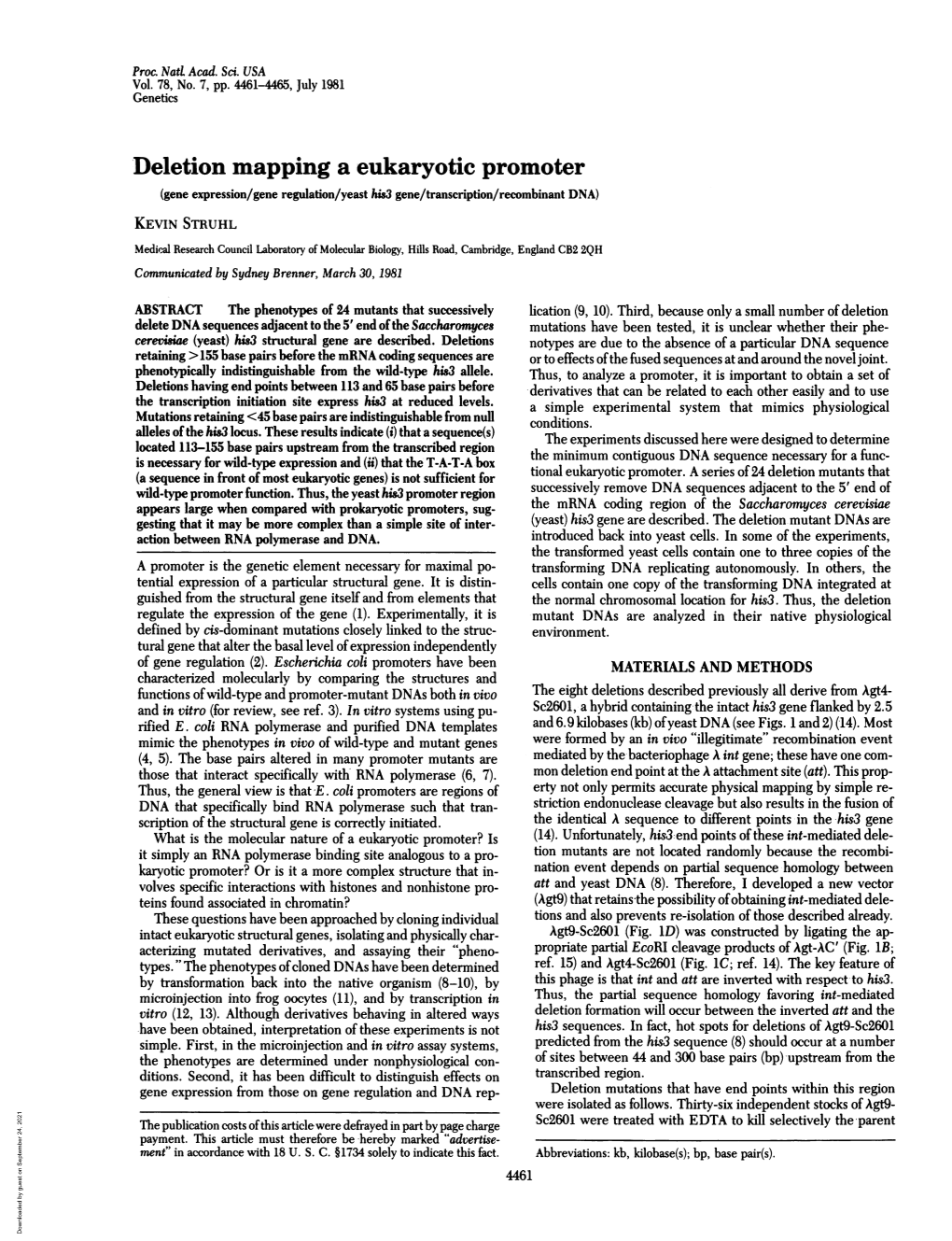 Deletion Mapping a Eukaryotic Promoter