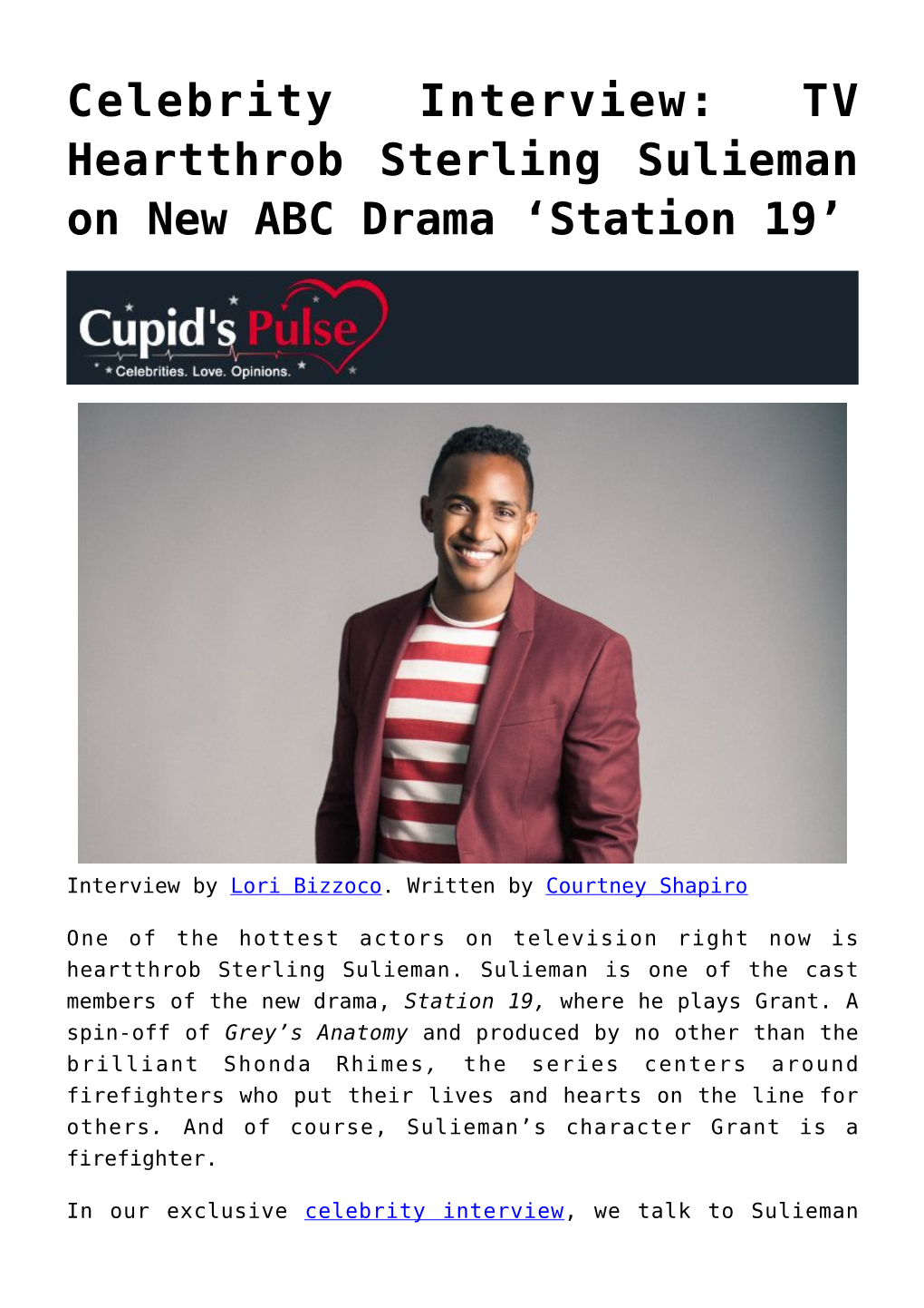 Celebrity Interview: TV Heartthrob Sterling Sulieman on New ABC Drama ‘Station 19’