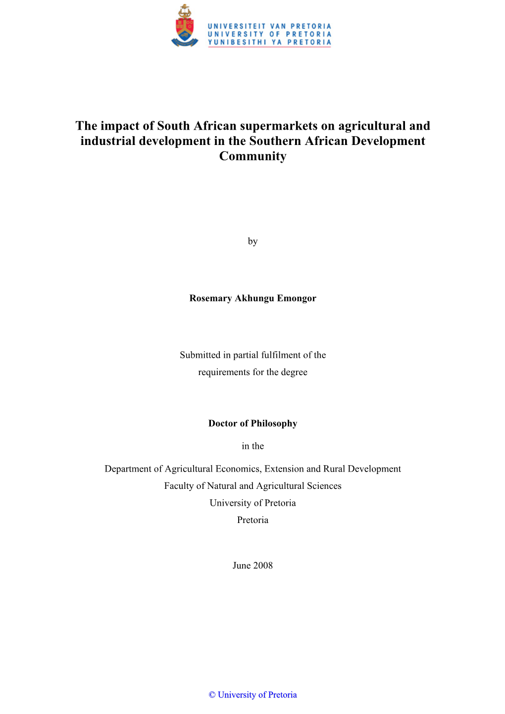 The Impact of South African Supermarkets on Agricultural and Industrial Development in the Southern African Development Community
