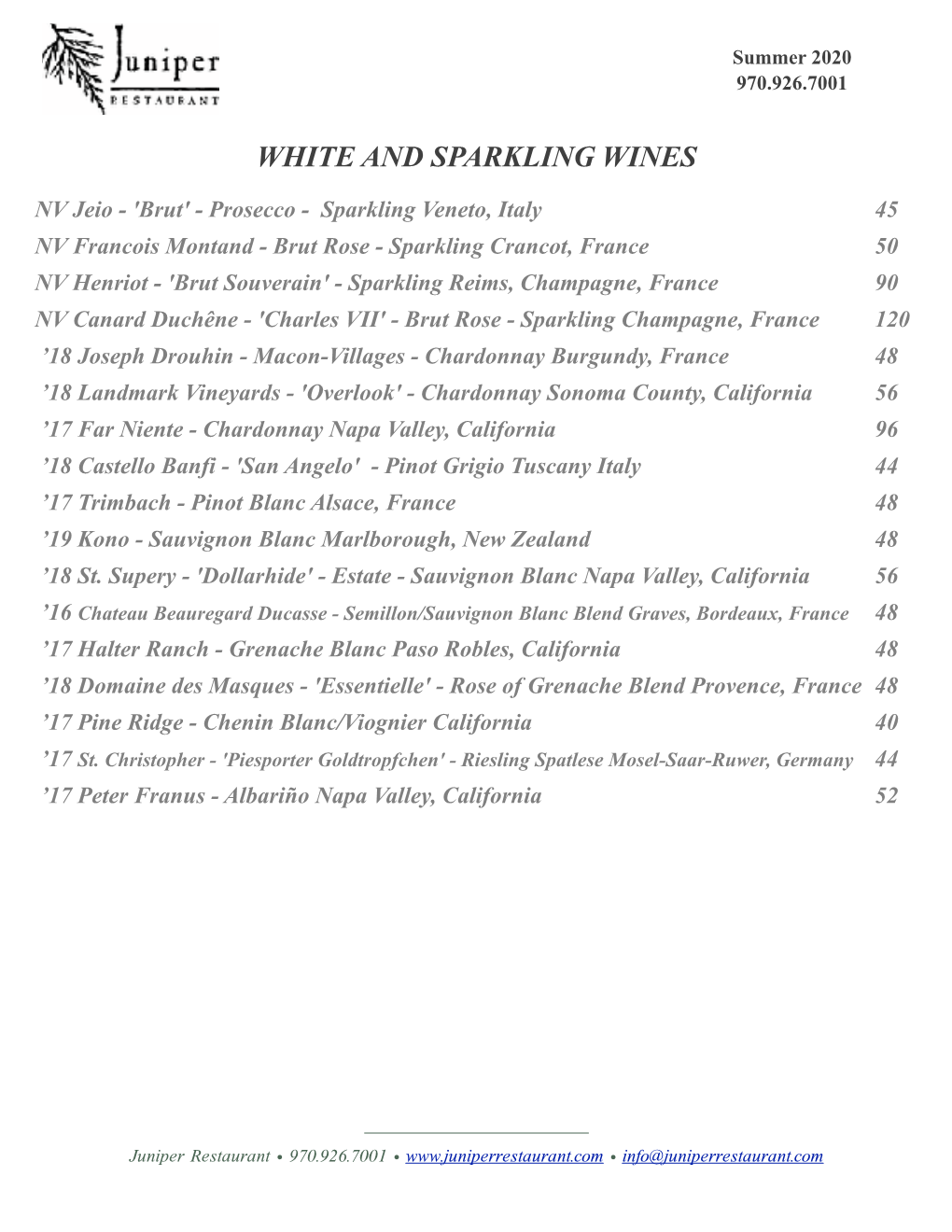 White and Sparkling Wines