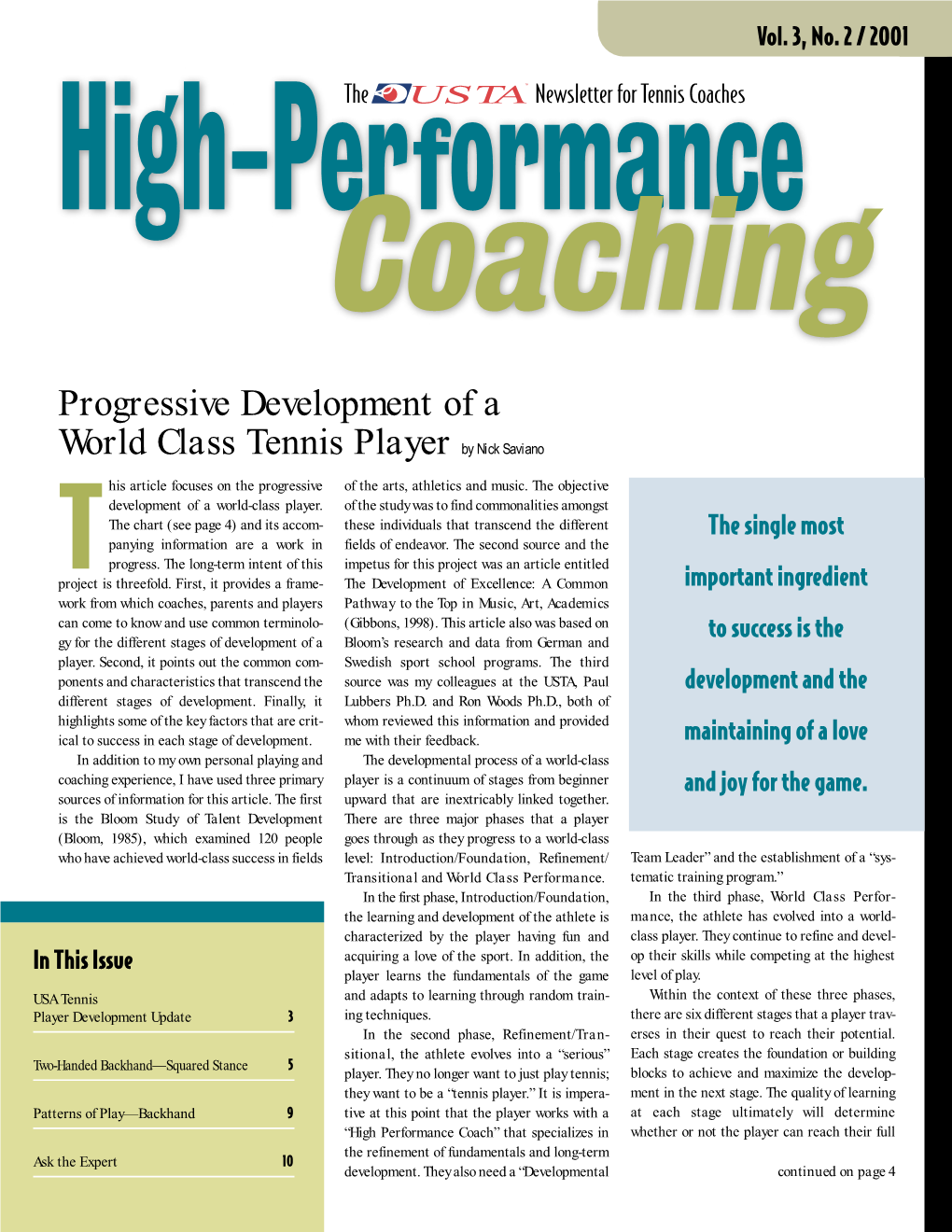 Progressive Development of a World Class Tennis Player by Nick Saviano