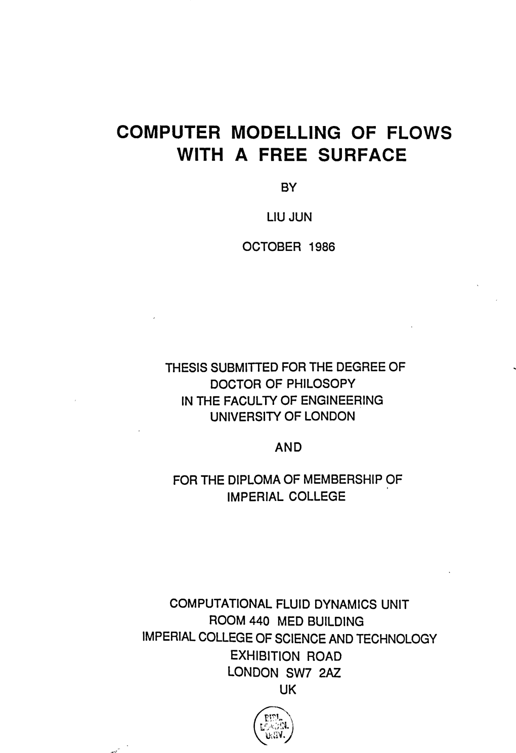 October 1986 Thesis Submitted for the Degree of Doctor