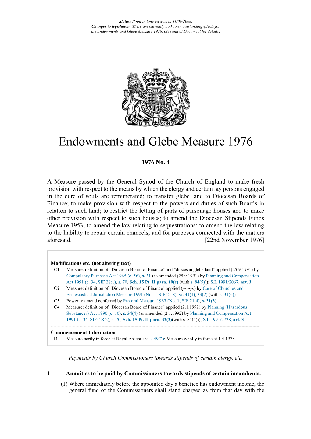 Endowments and Glebe Measure 1976