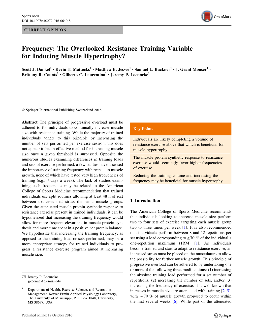 Frequency: the Overlooked Resistance Training Variable for Inducing Muscle Hypertrophy?