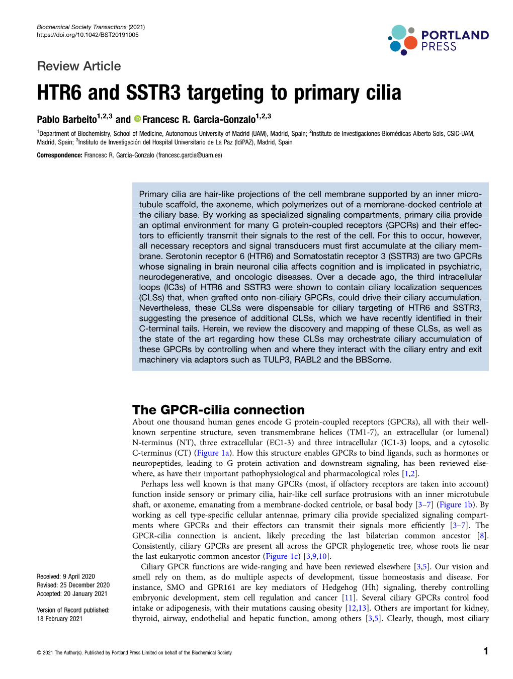 HTR6 and SSTR3 Targeting to Primary Cilia