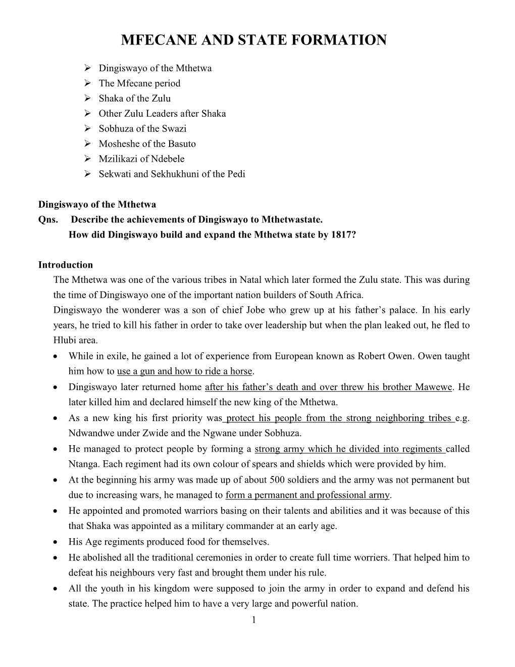 Mfecane and State Formation