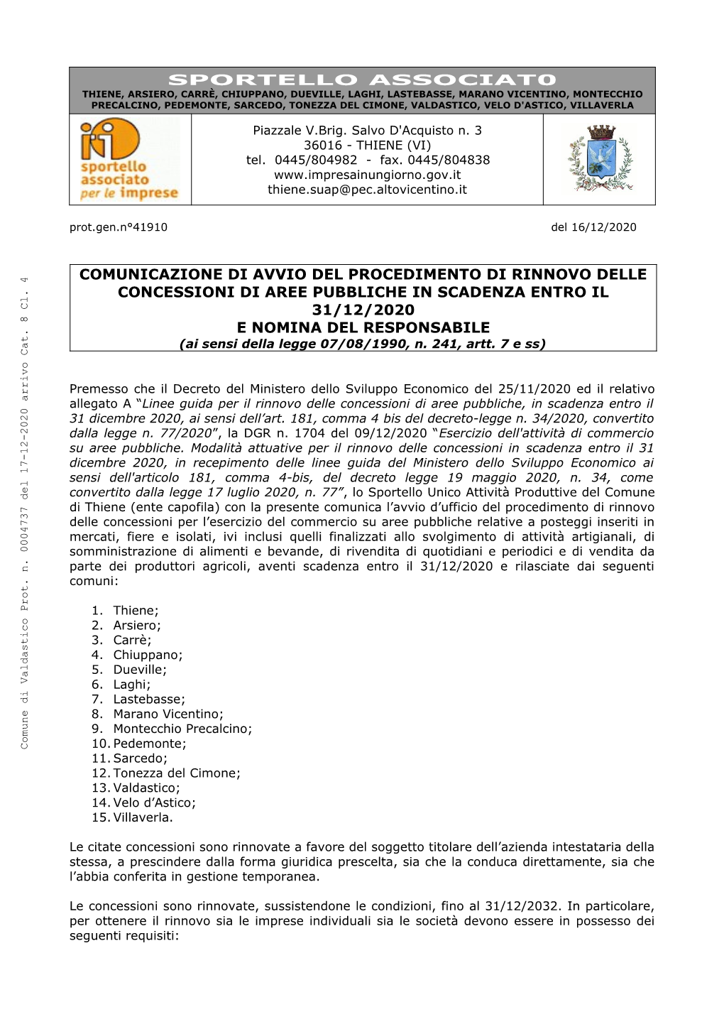 Sportello Associat0 Comunicazione Di Avvio Del Procedimento Di