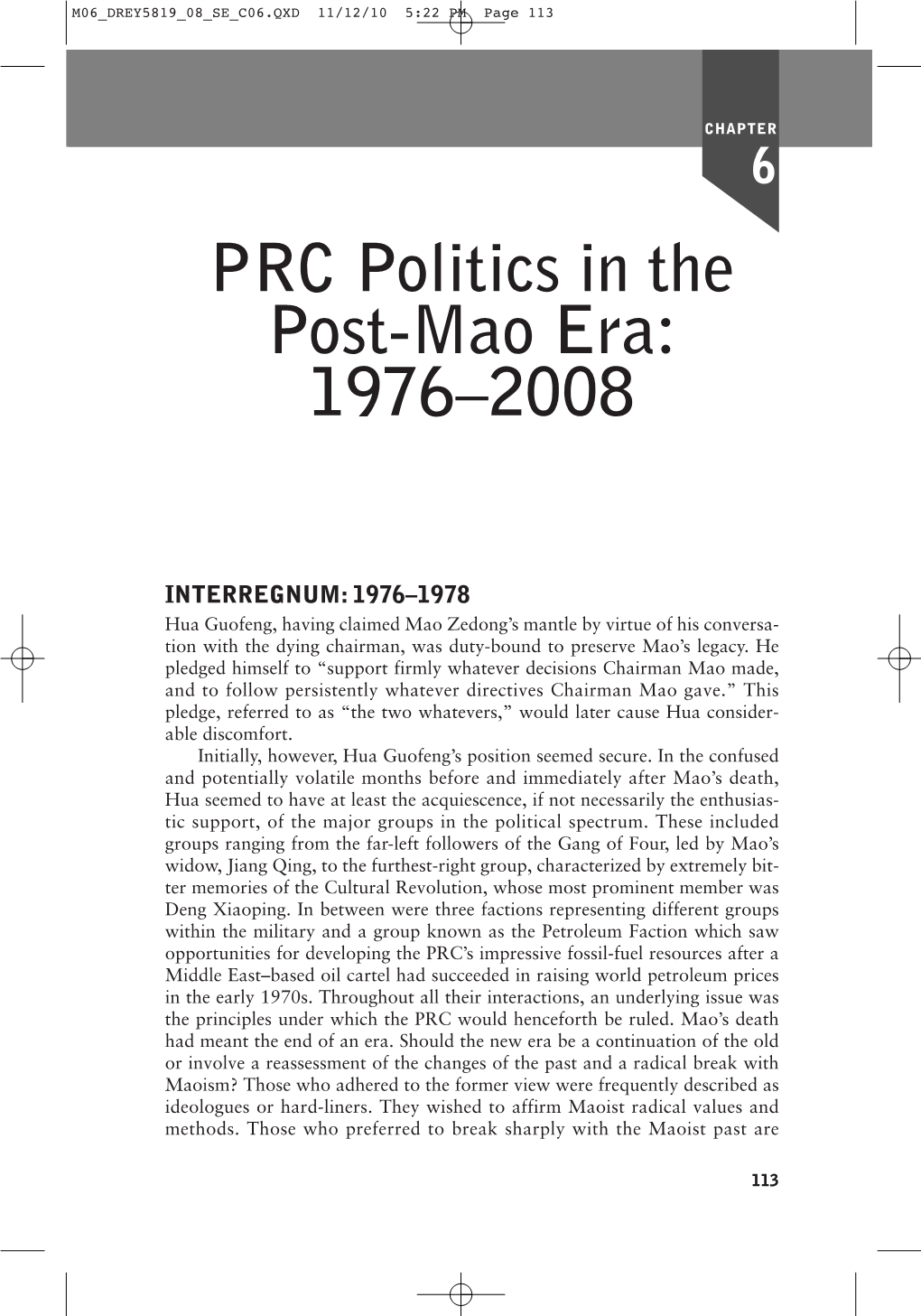 PRC Politics in the Post-Mao Era: 1976–2008