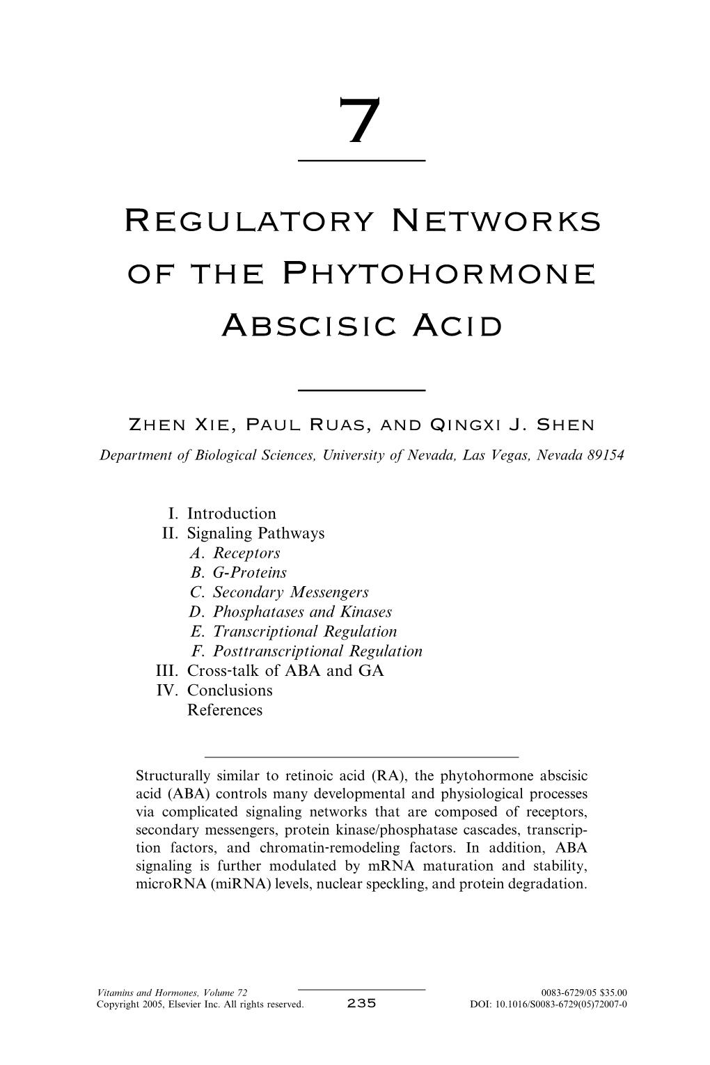 Regulatory Networks of the Phytohormone Abscisic Acid