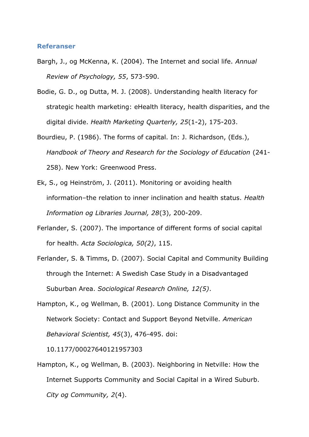 Bargh, J., Og Mckenna, K. (2004). the Internet and Social Life. Annual Review of Psychology