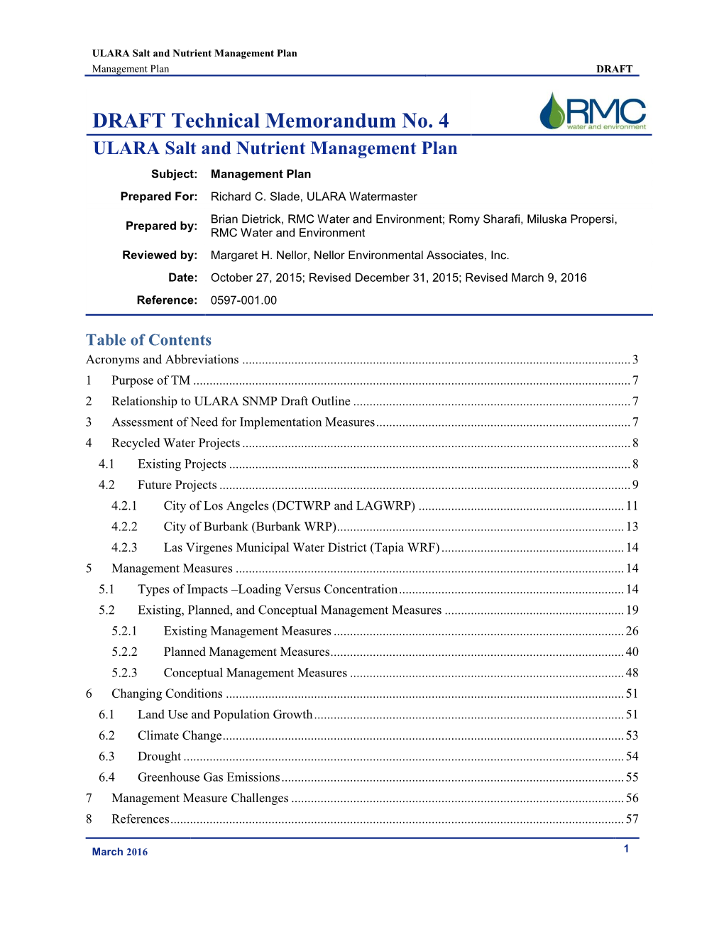 ULARA Salt and Nutrient Management Plan Management Plan DRAFT