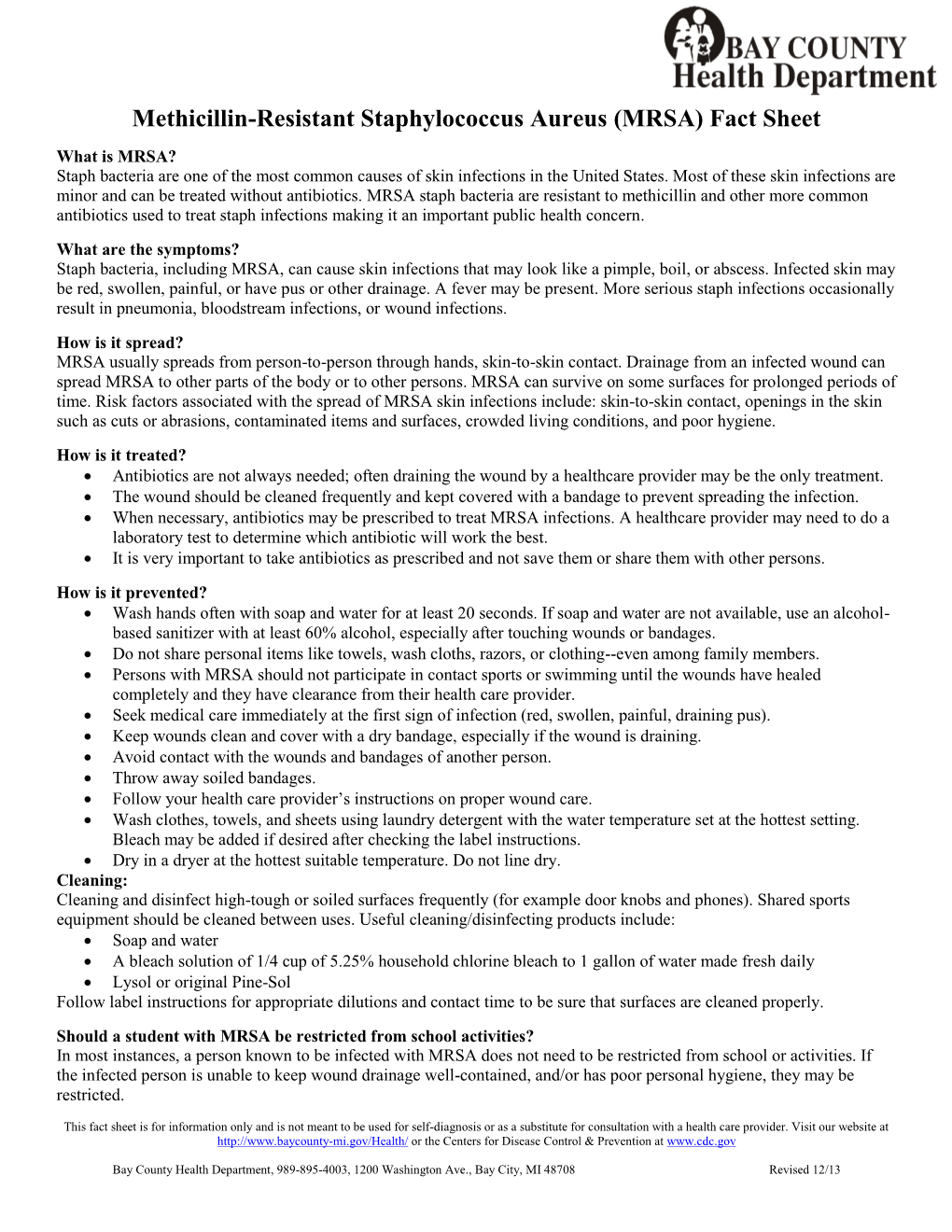 Methicillin-Resistant Staphylococcus Aureus (MRSA) Fact Sheet