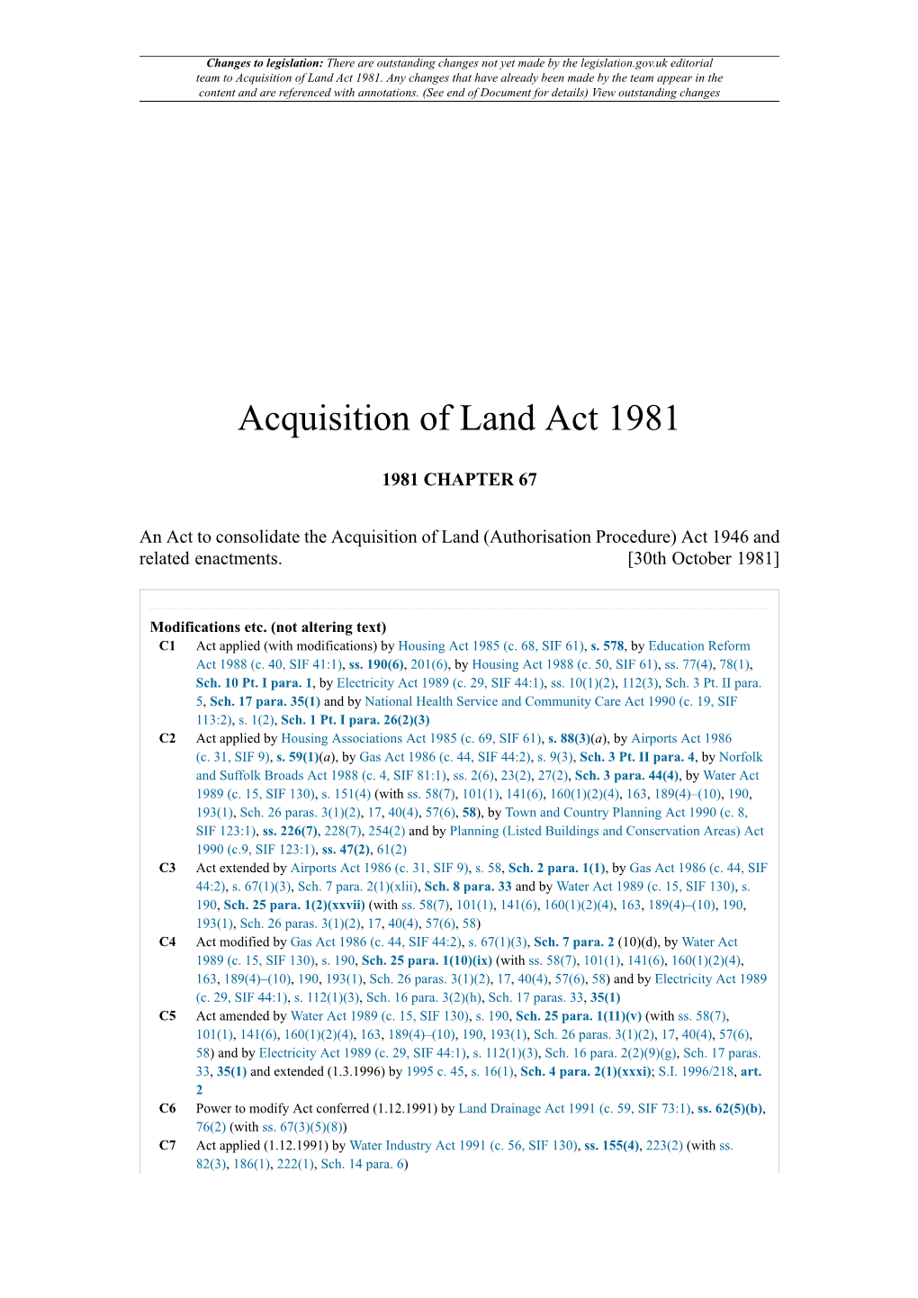 Acquisition of Land Act 1981