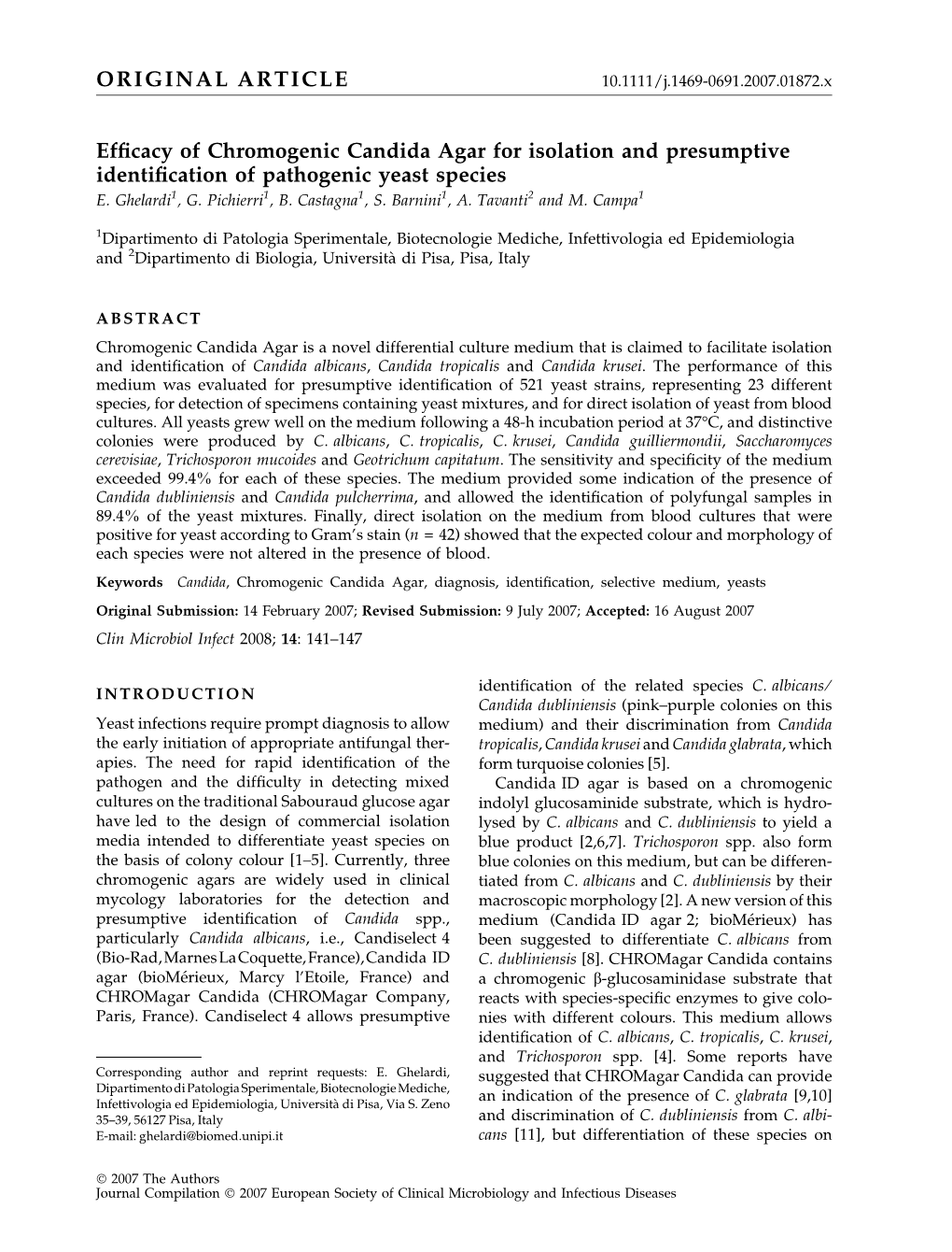 Efficacy of Chromogenic Candida Agar for Isolation and Presumptive