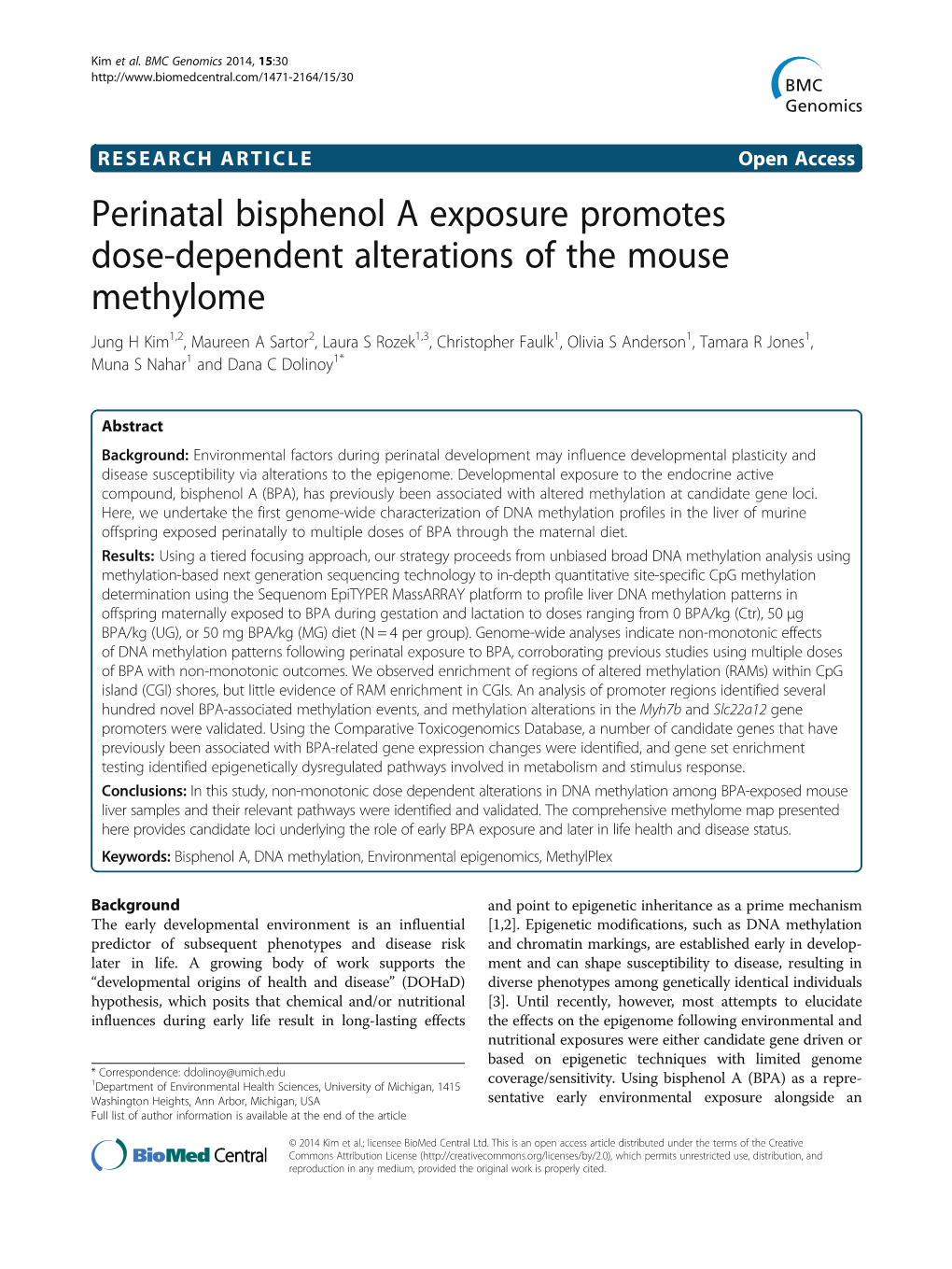 Perinatal Bisphenol a Exposure Promotes Dose-Dependent