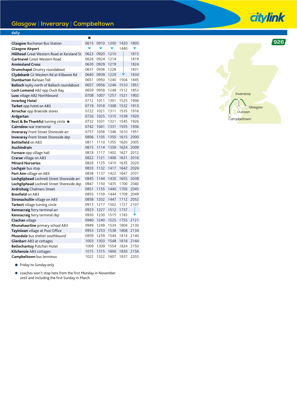 Glasgow | Inveraray | Campbeltown Daily