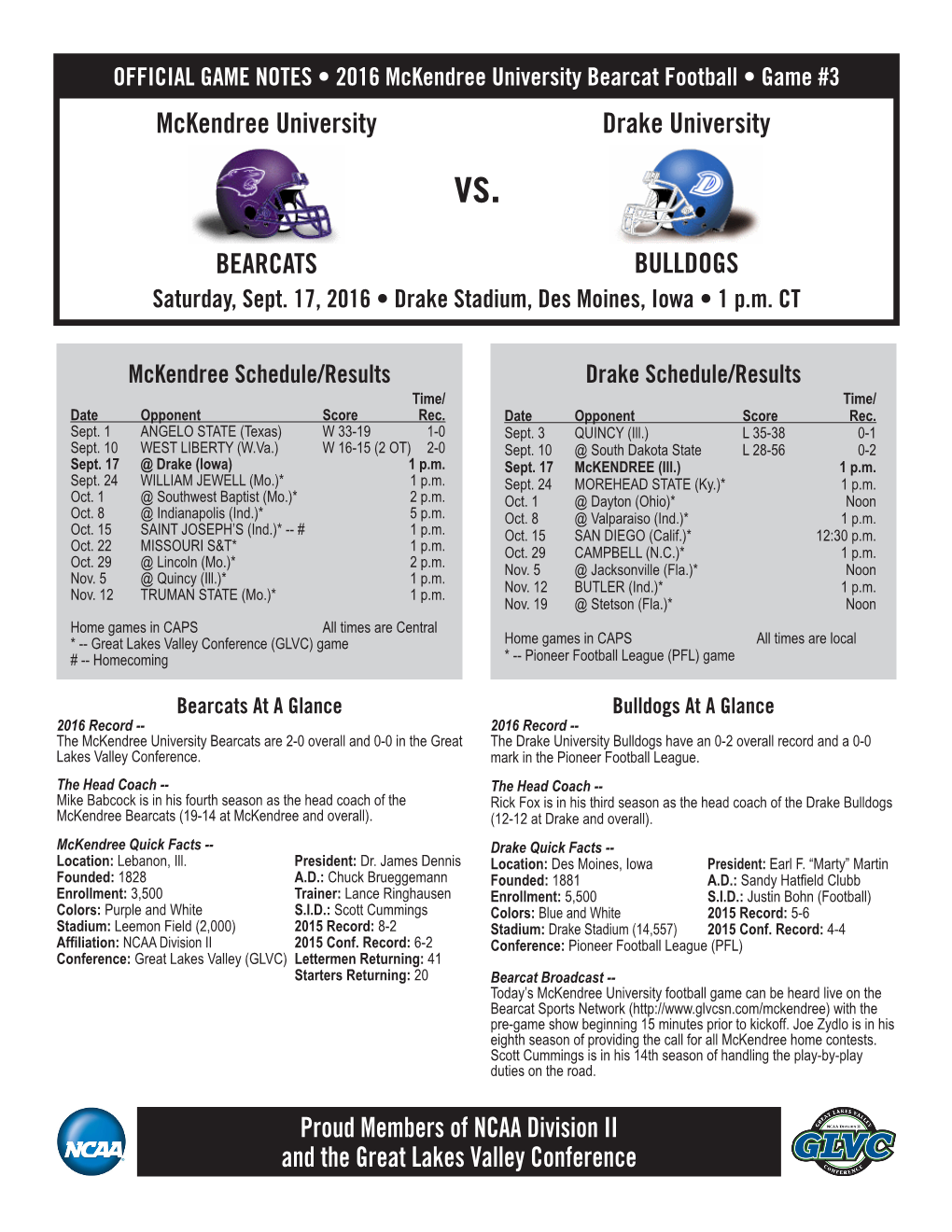 Mckendree Game Notes