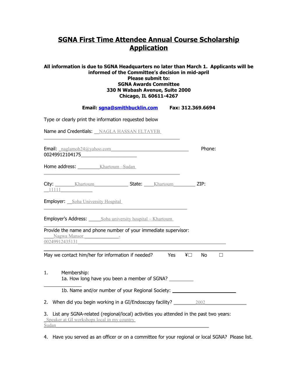 SGNA First Time Attendee Annual Course Scholarship Application