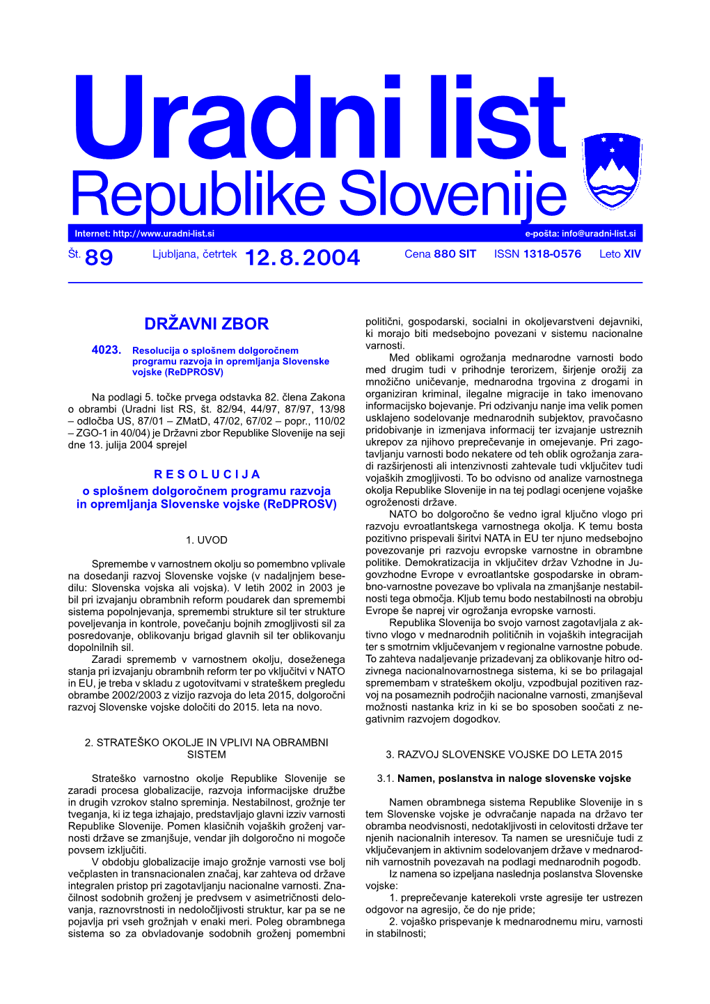 Uradni List RS – 89/2004, Uredbeni