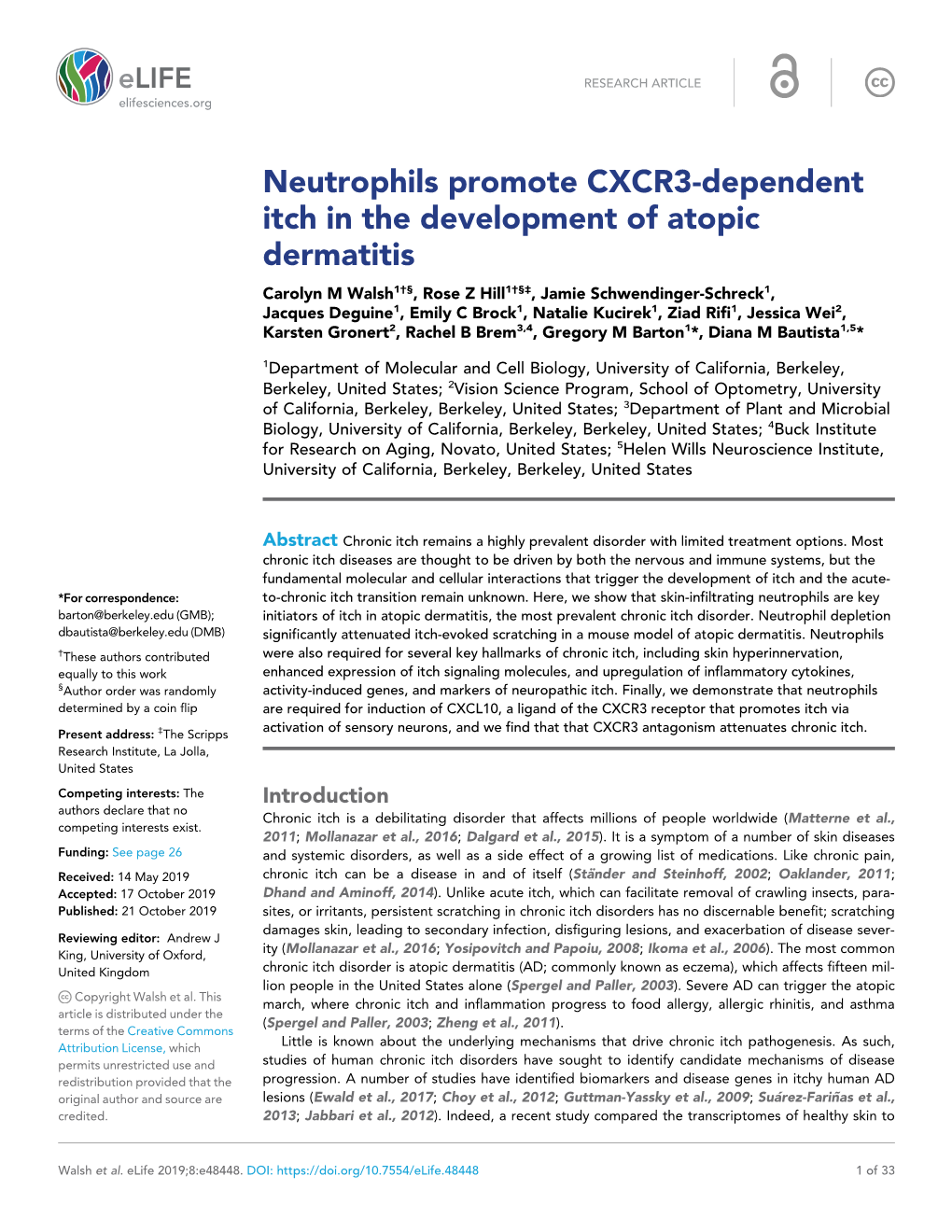 Neutrophils Promote CXCR3-Dependent Itch in the Development of Atopic Dermatitis