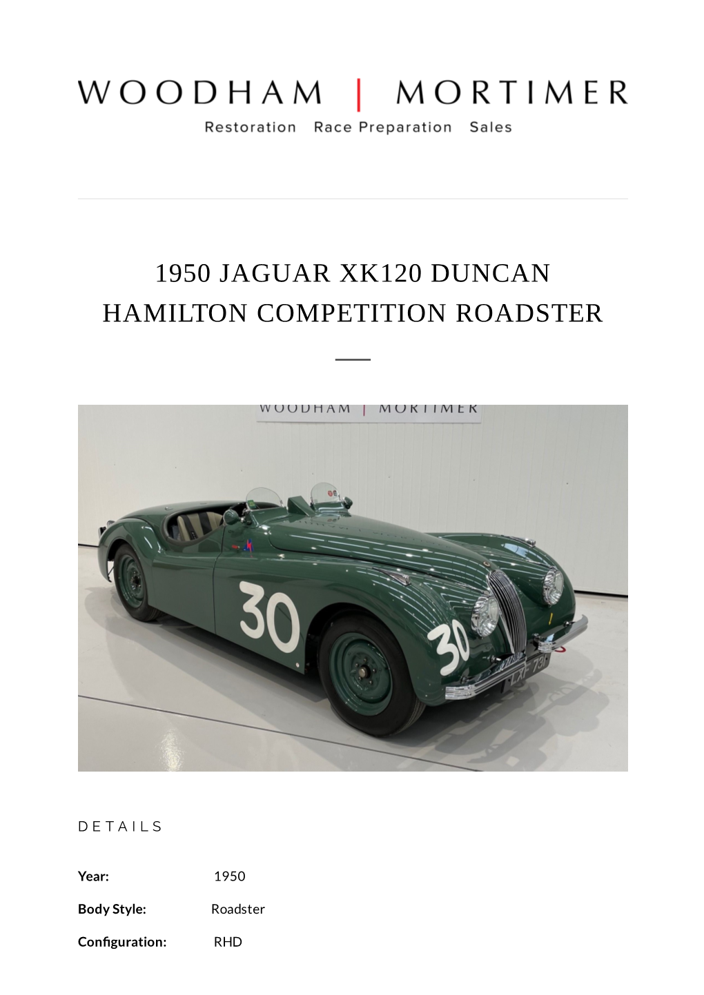 1950 Jaguar Xk120 Duncan Hamilton Competition Roadster