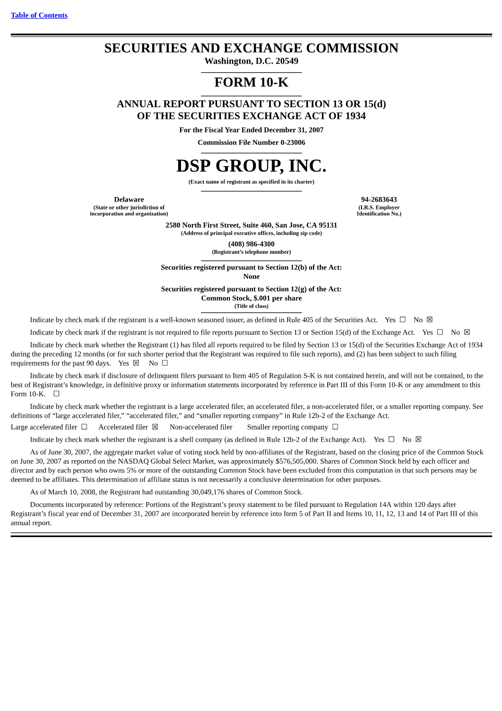 DSP GROUP, INC. (Exact Name of Registrant As Specified in Its Charter)