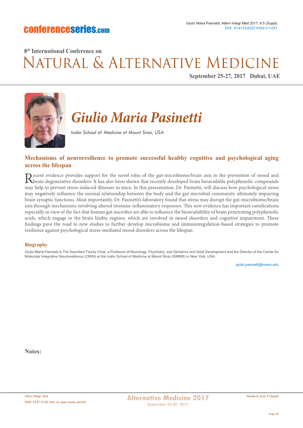 Natural & Alternative Medicine Giulio Maria Pasinetti