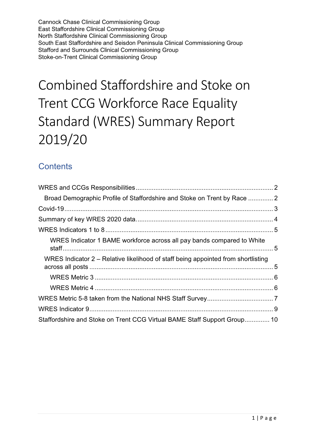 Staffordshire and Stoke-On-Trent Ccgs WRES Report 2019-20