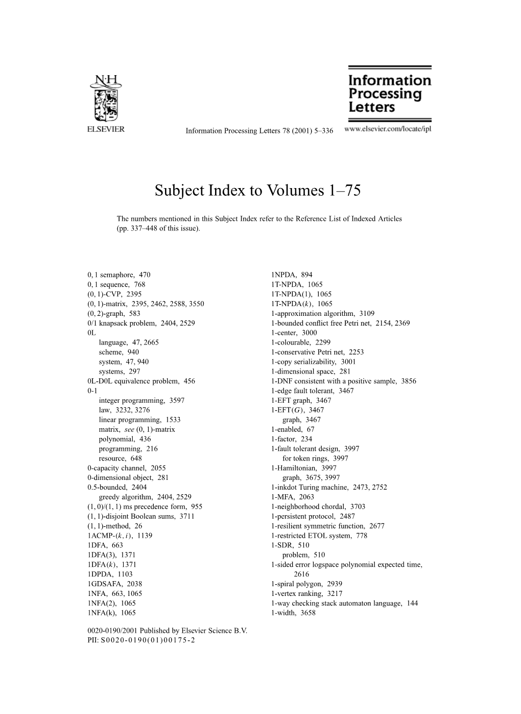 Subject Index to Volumes 1–75