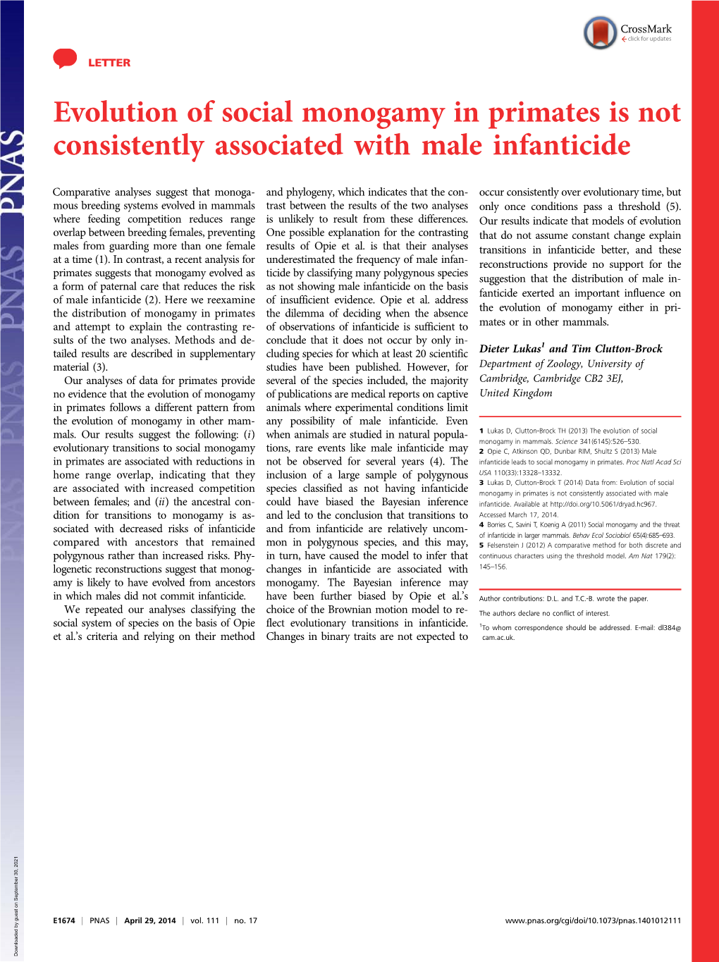 Evolution of Social Monogamy in Primates Is Not Consistently Associated with Male Infanticide