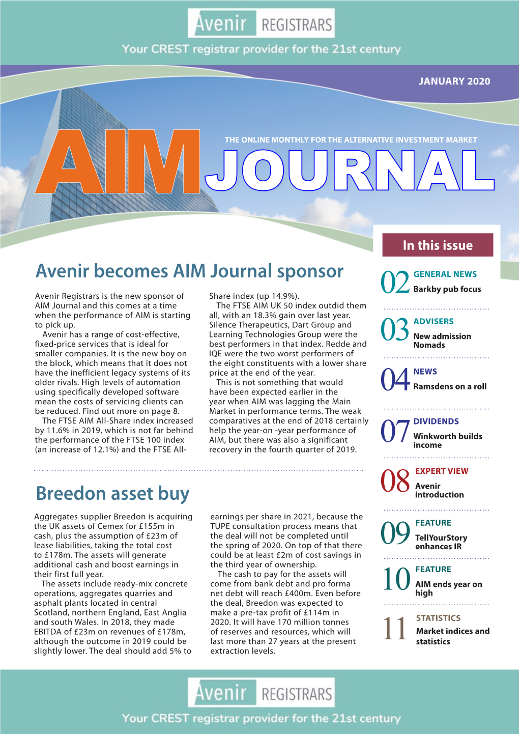 AIM Journal Sponsor GENERAL NEWS Barkby Pub Focus Avenir Registrars Is the New Sponsor of Share Index (Up 14.9%)