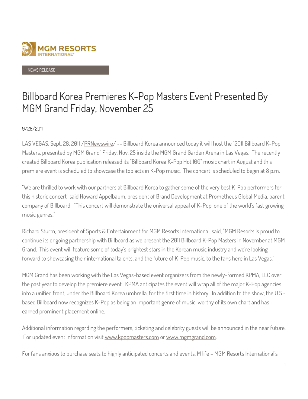 Billboard Korea Premieres K-Pop Masters Event Presented by MGM Grand Friday, November 25