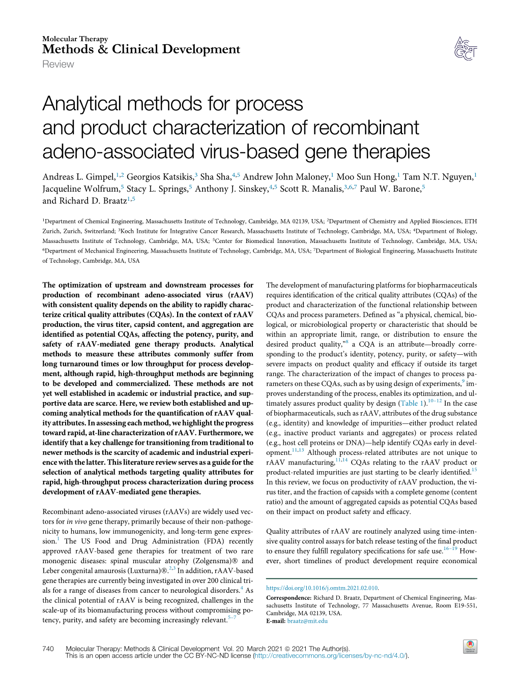 Analytical Methods for Process and Product Characterization of Recombinant Adeno-Associated Virus-Based Gene Therapies
