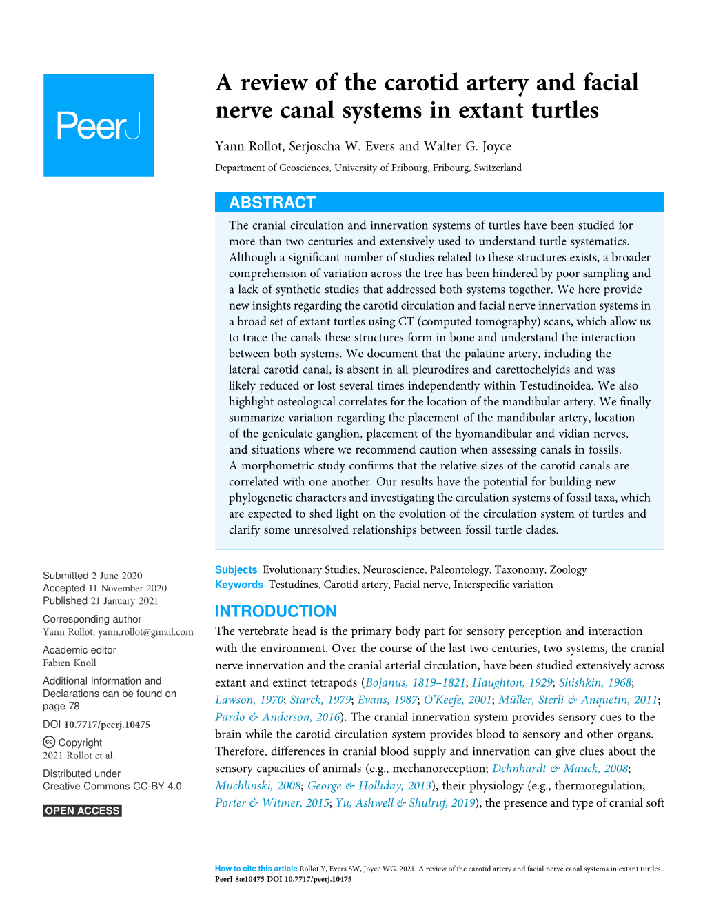 A Review of the Carotid Artery and Facial Nerve Canal Systems in Extant Turtles