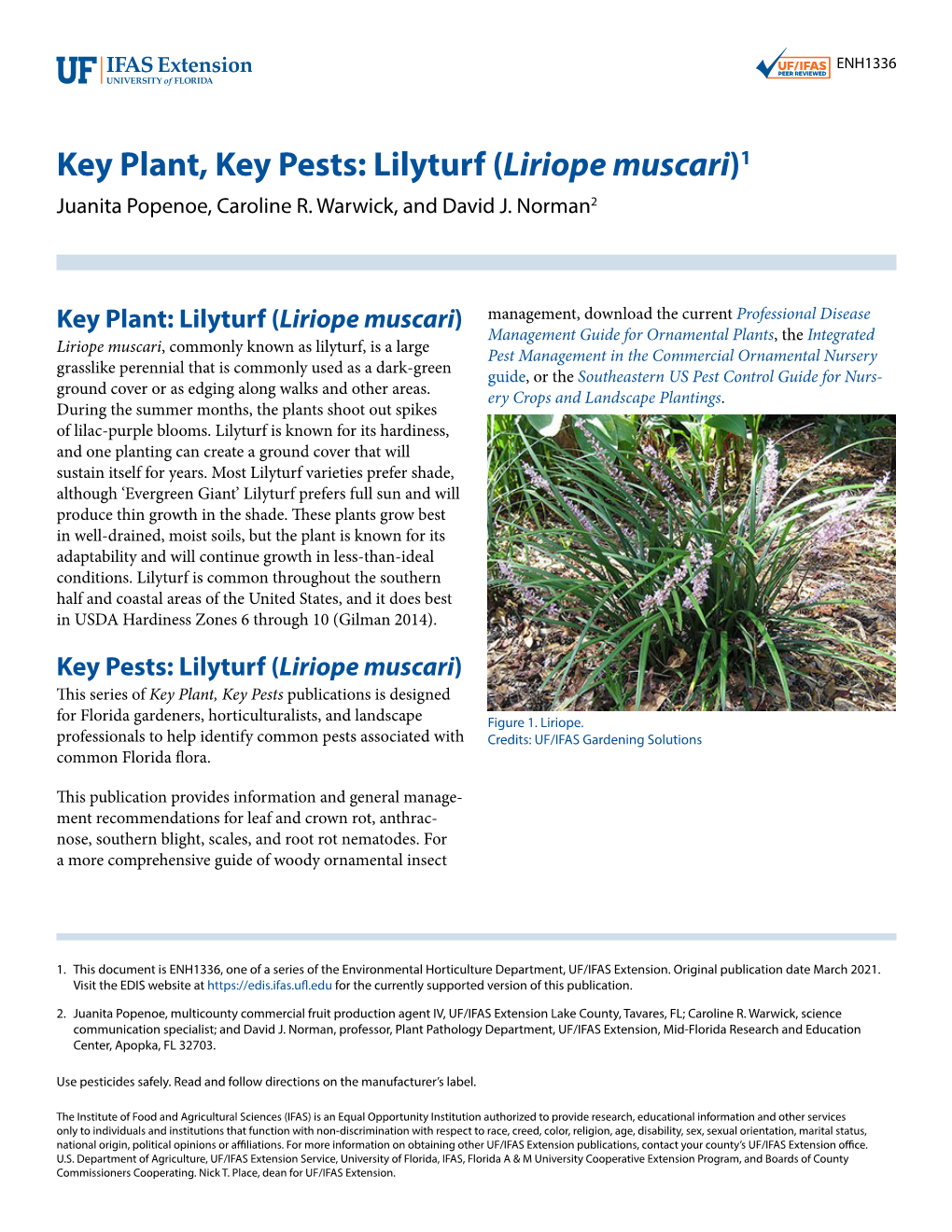 Key Plant, Key Pests: Lilyturf (Liriope Muscari)1 Juanita Popenoe, Caroline R