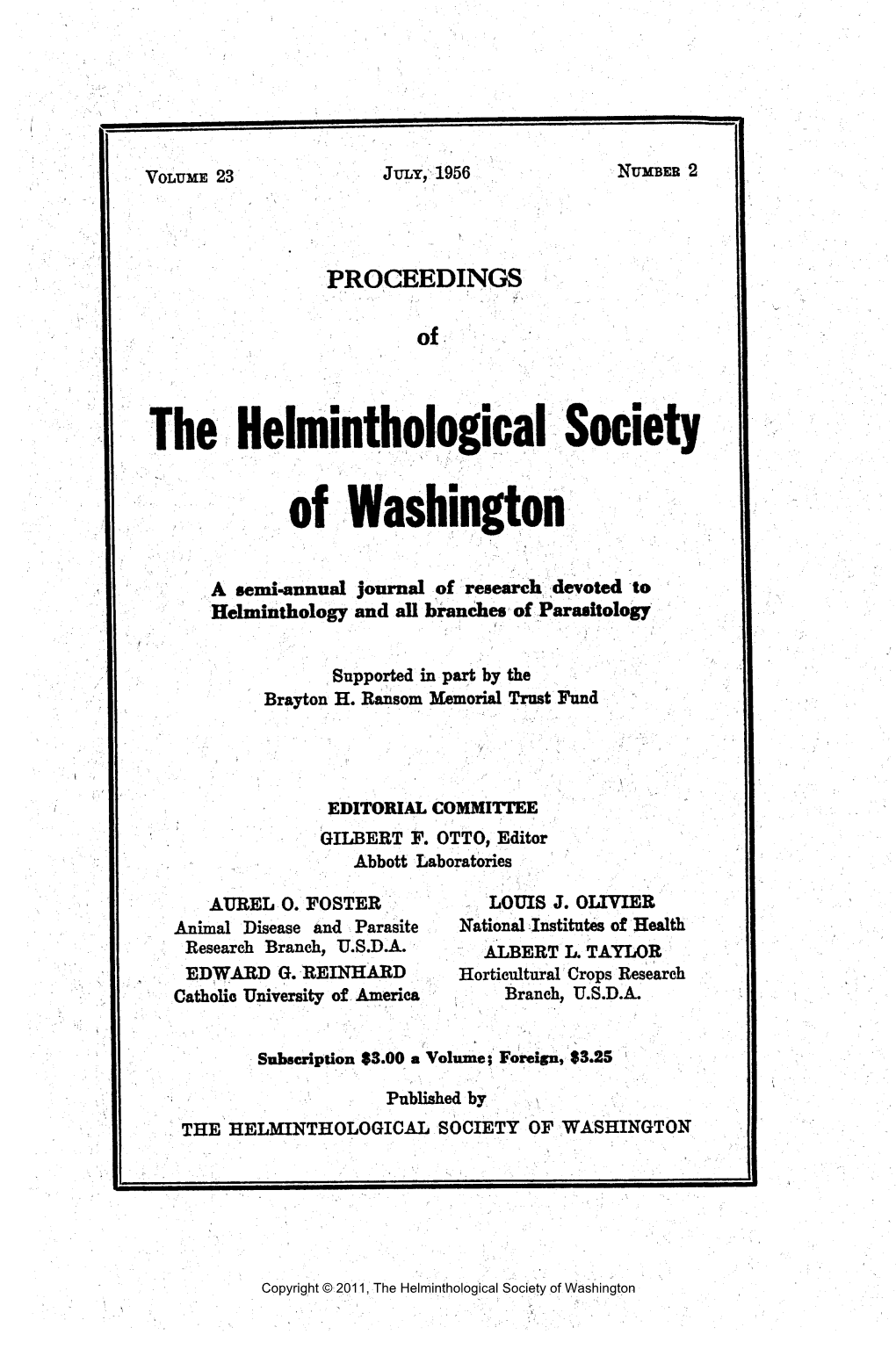 Copyright © 2011, the Helminthological Society of Washington Copyright © 2011, the Helminthological Society of Washington