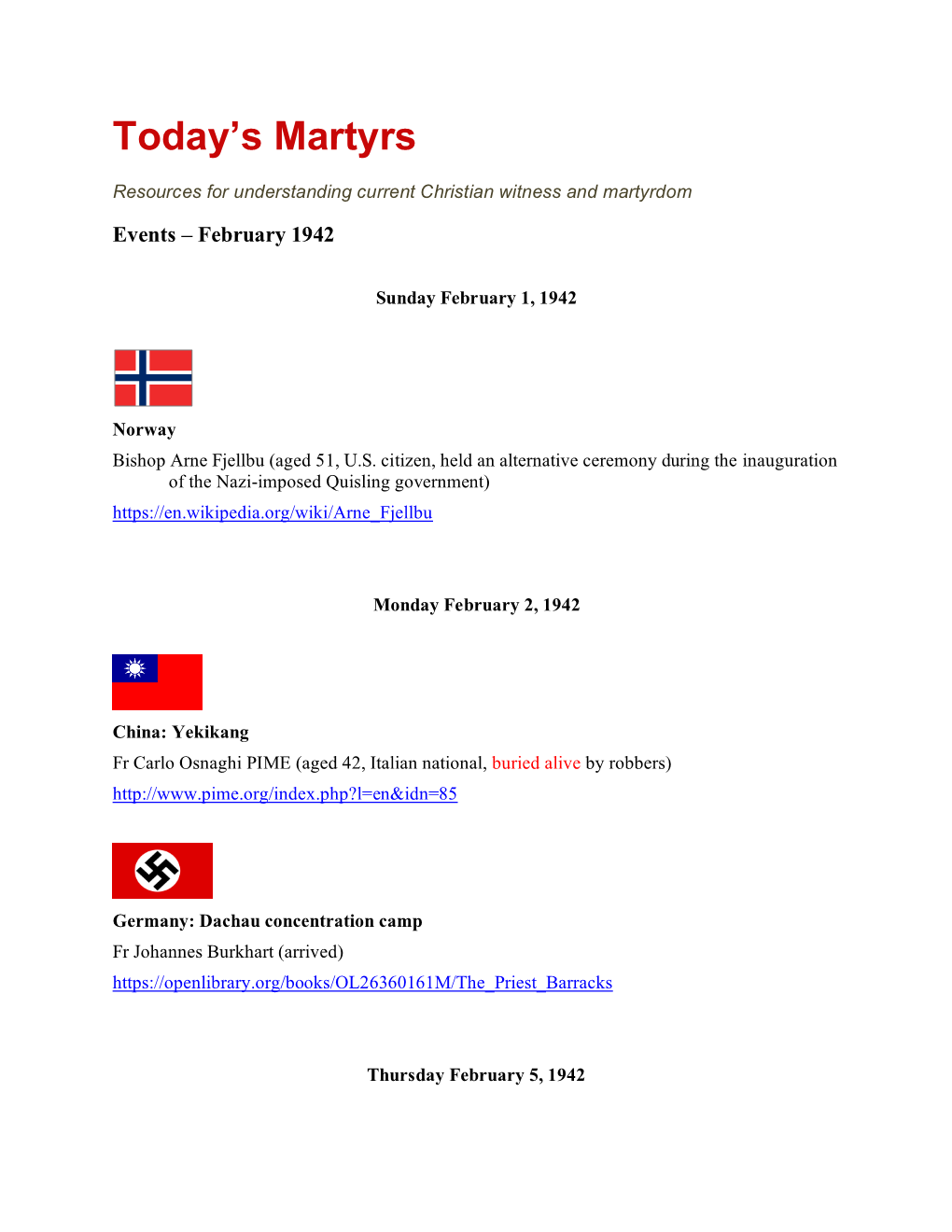 February 1942 Sunday February 1, 1942 Norway