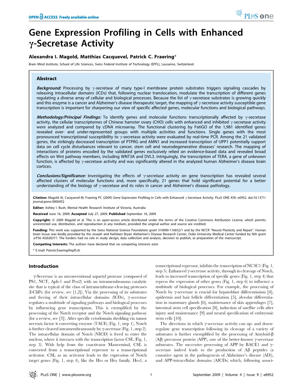 Gene Expression Profiling in Cells with Enhanced C-Secretase Activity