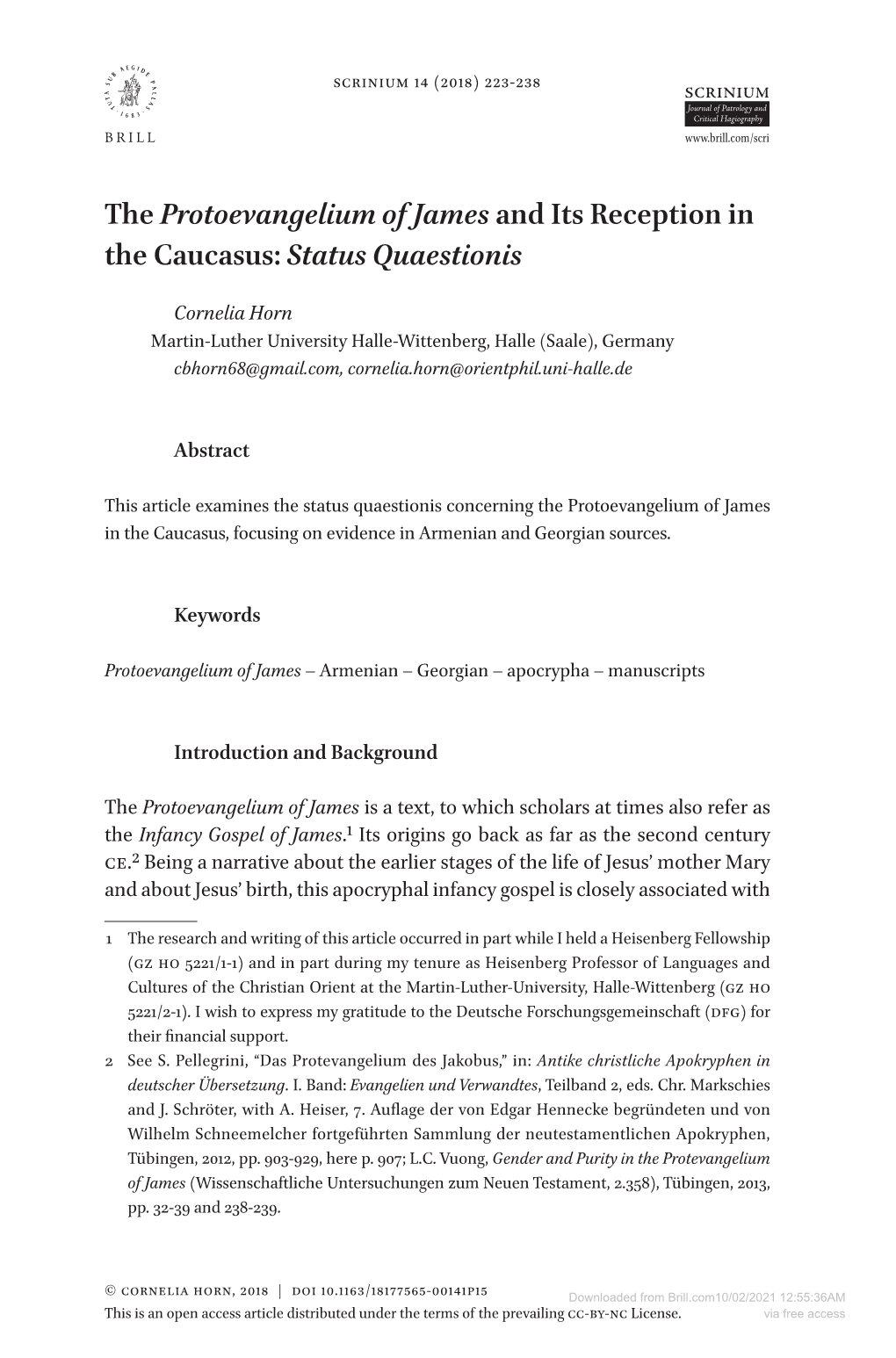 The Protoevangelium of James and Its Reception in the Caucasus: Status Quaestionis