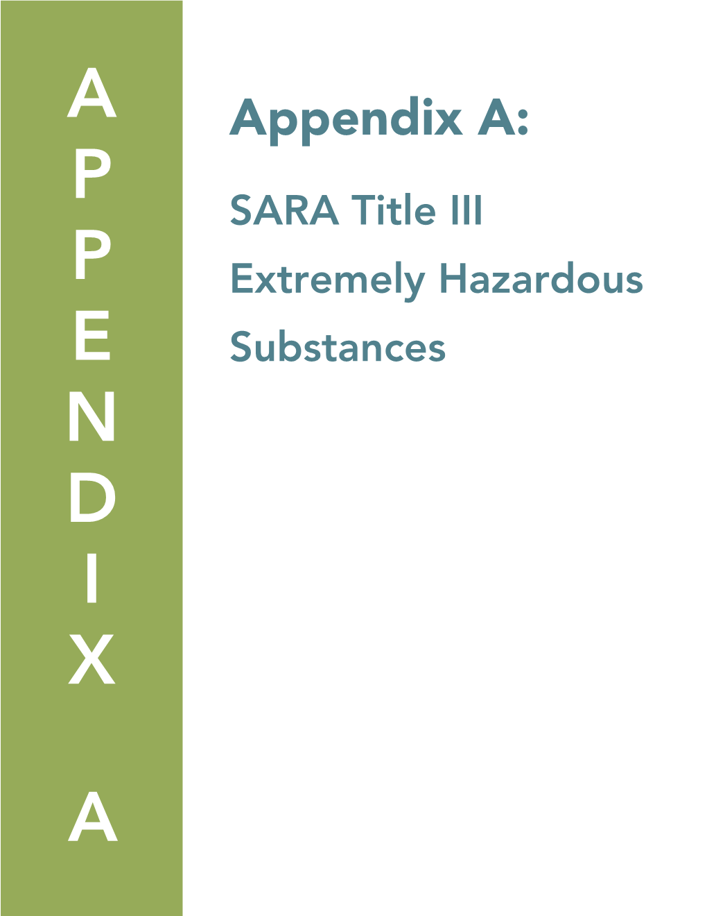 APPENDIX A: SARA Title III Extremely Hazardous Substances