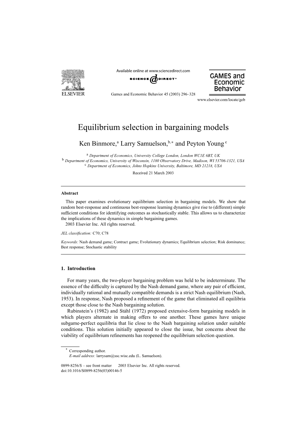 Equilibrium Selection in Bargaining Models