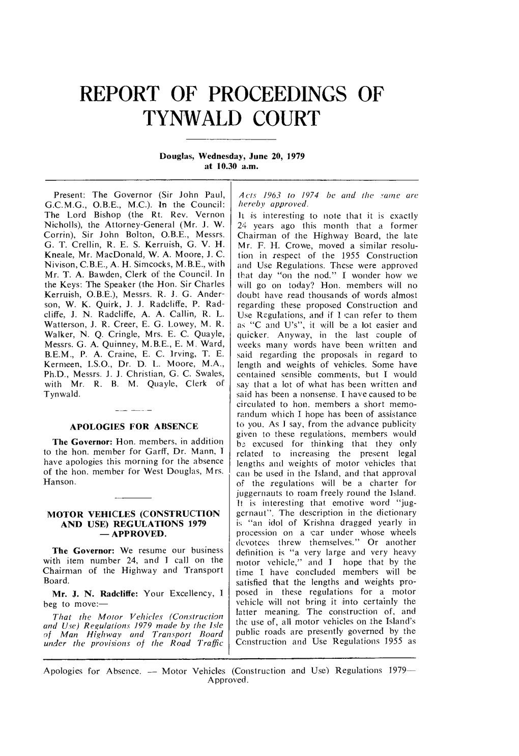 Report of Proceedings of Tynwald Court