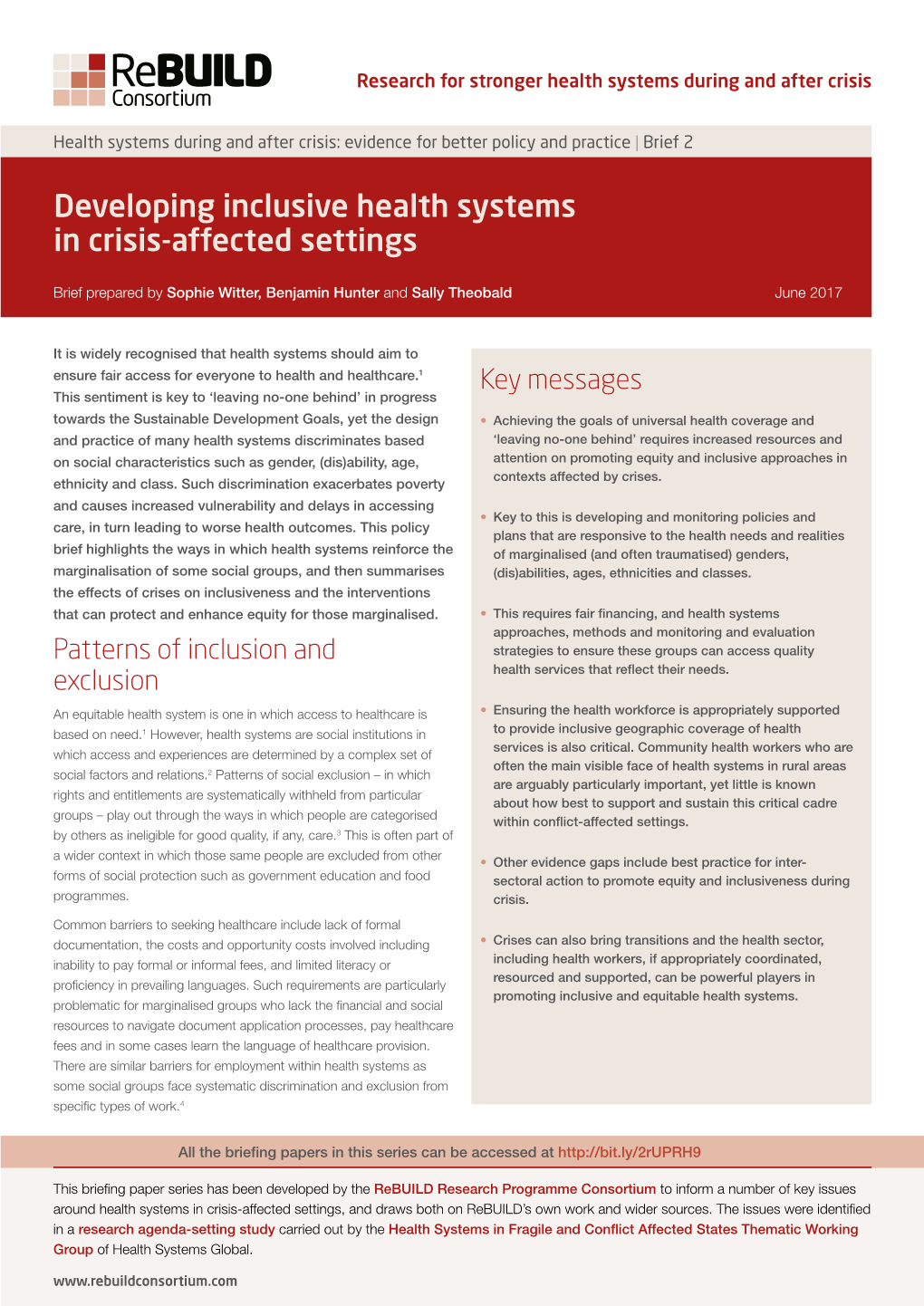 Developing Inclusive Health Systems in Crisis-Affected Settings