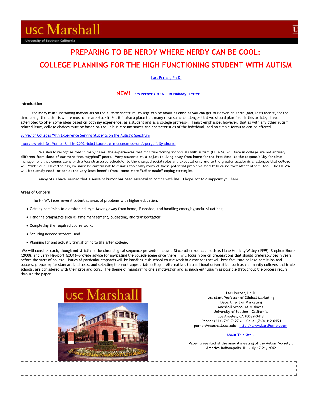 College Planning for the High Functioning Student with Autism