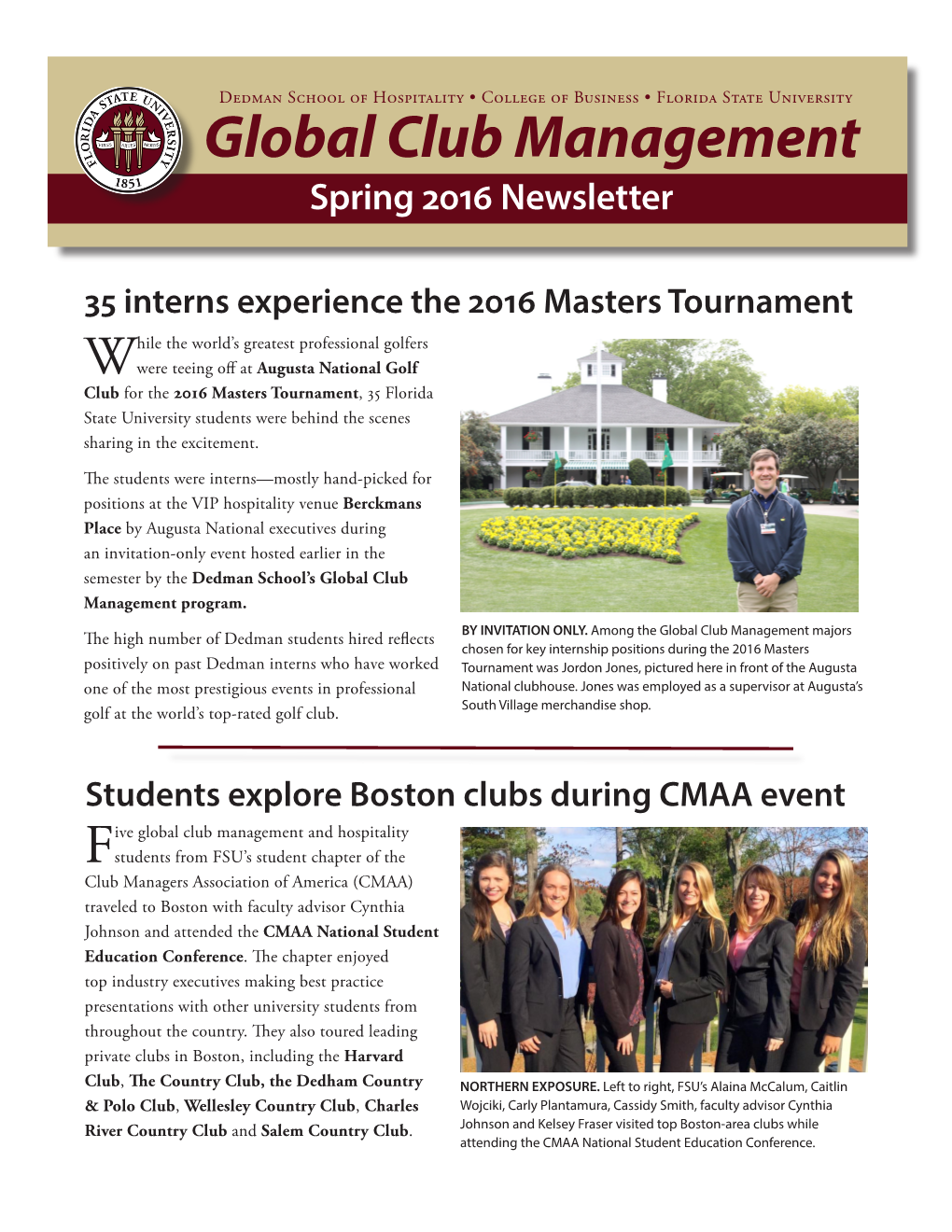 Global Club Management Spring 2016 Newsletter