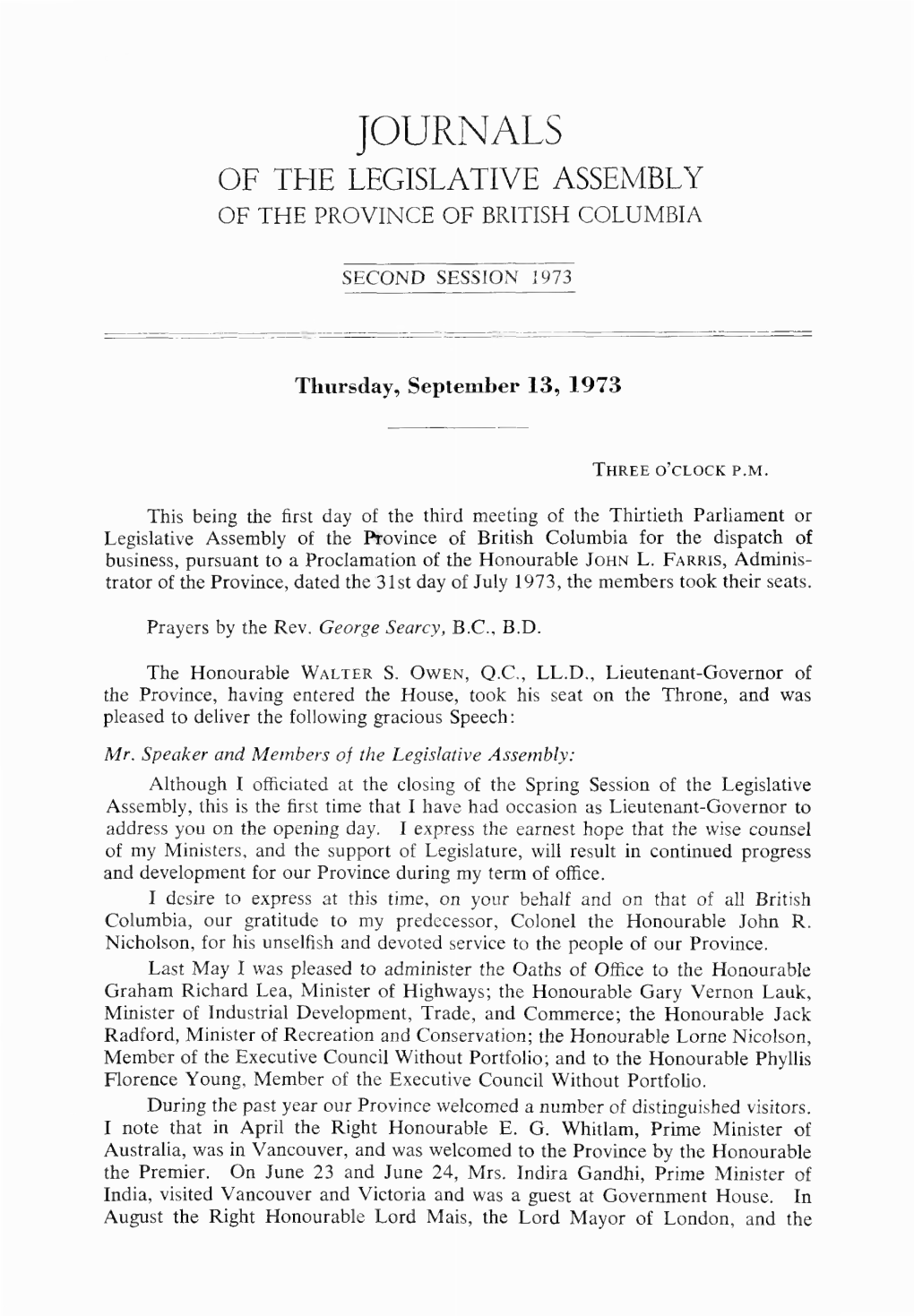 Journals of the Legislative Assembly of the Province of British Columbia