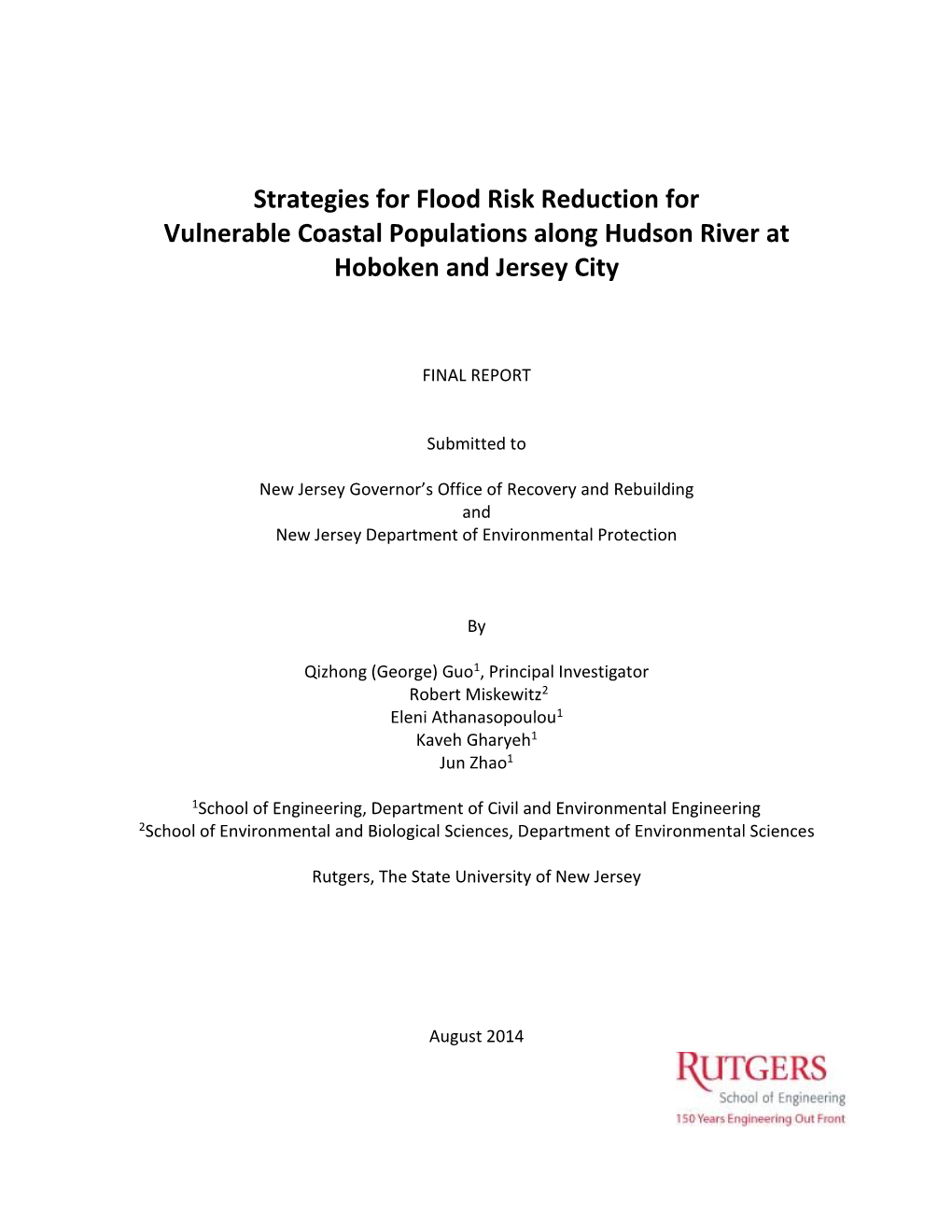 Strategies for Flood Risk Reduction for Vulnerable Coastal Populations Along Hudson River at Hoboken and Jersey City