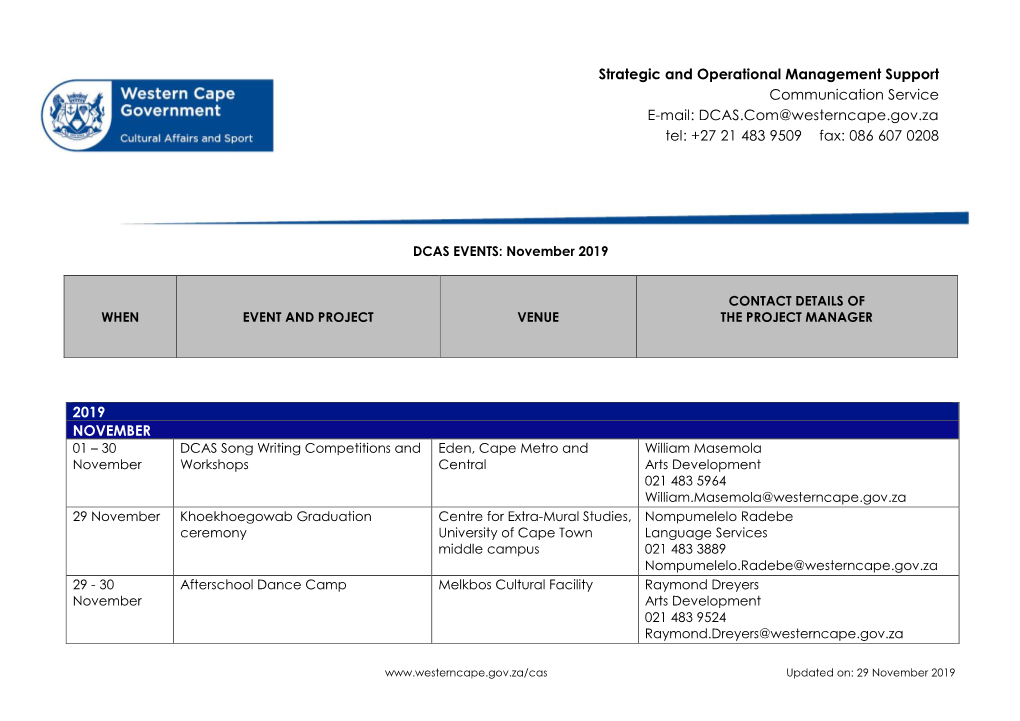 2019 NOVEMBER Strategic and Operational Management Support